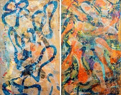 Gold and Silver Sea, Abstract vs Figurative Diptych, Modern Seascape, Patterns