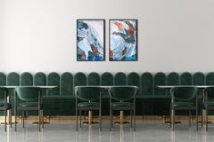 Into the Wave, Large Ocean Diptych, Abstract Fishing Net, Mixed Media on Paper