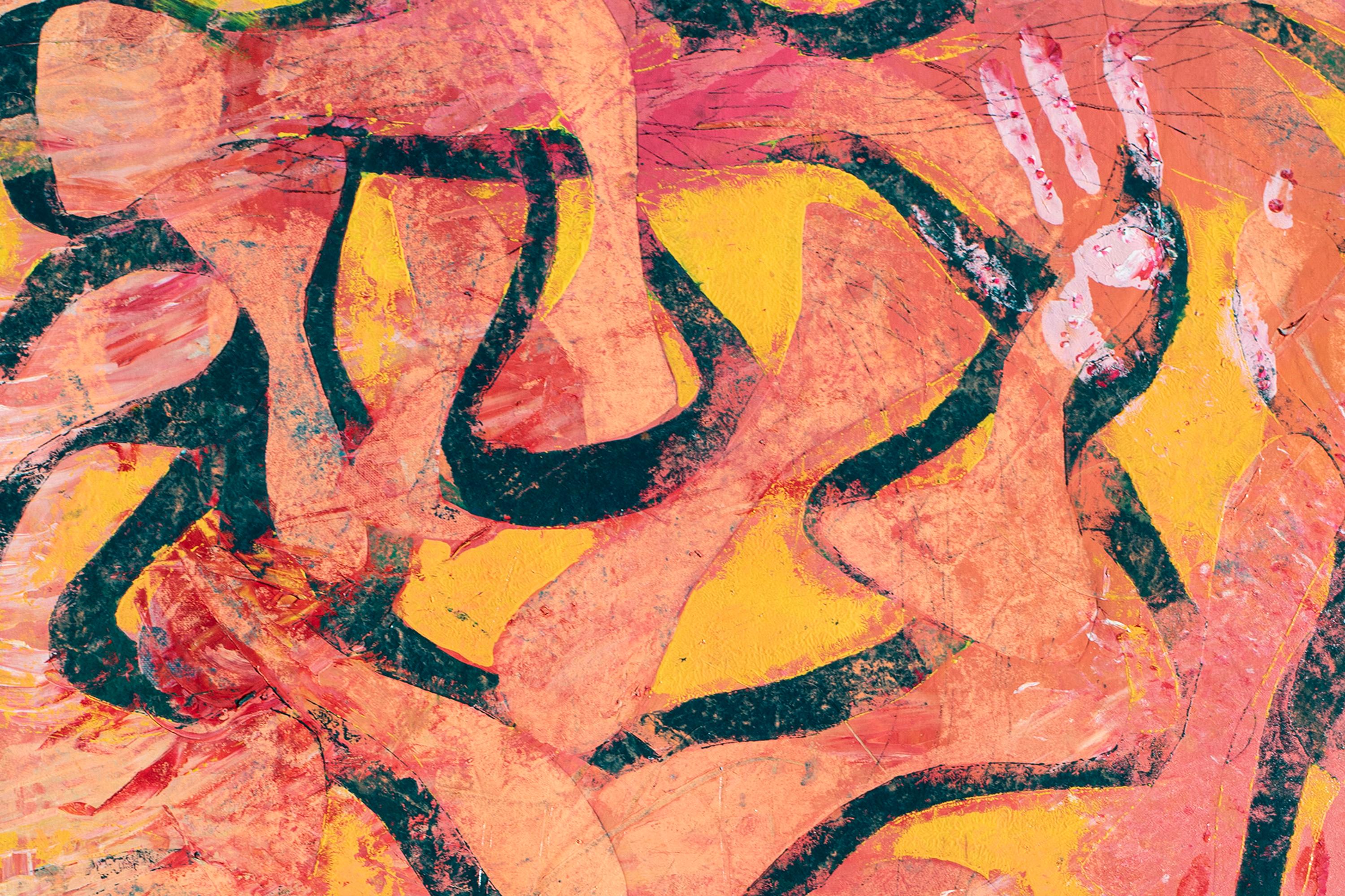 Joyous Sea, Einzigartige Monotypie auf Papier, Abstraktes Meereslandschafts- Diptychon in warmen Tönen im Angebot 5