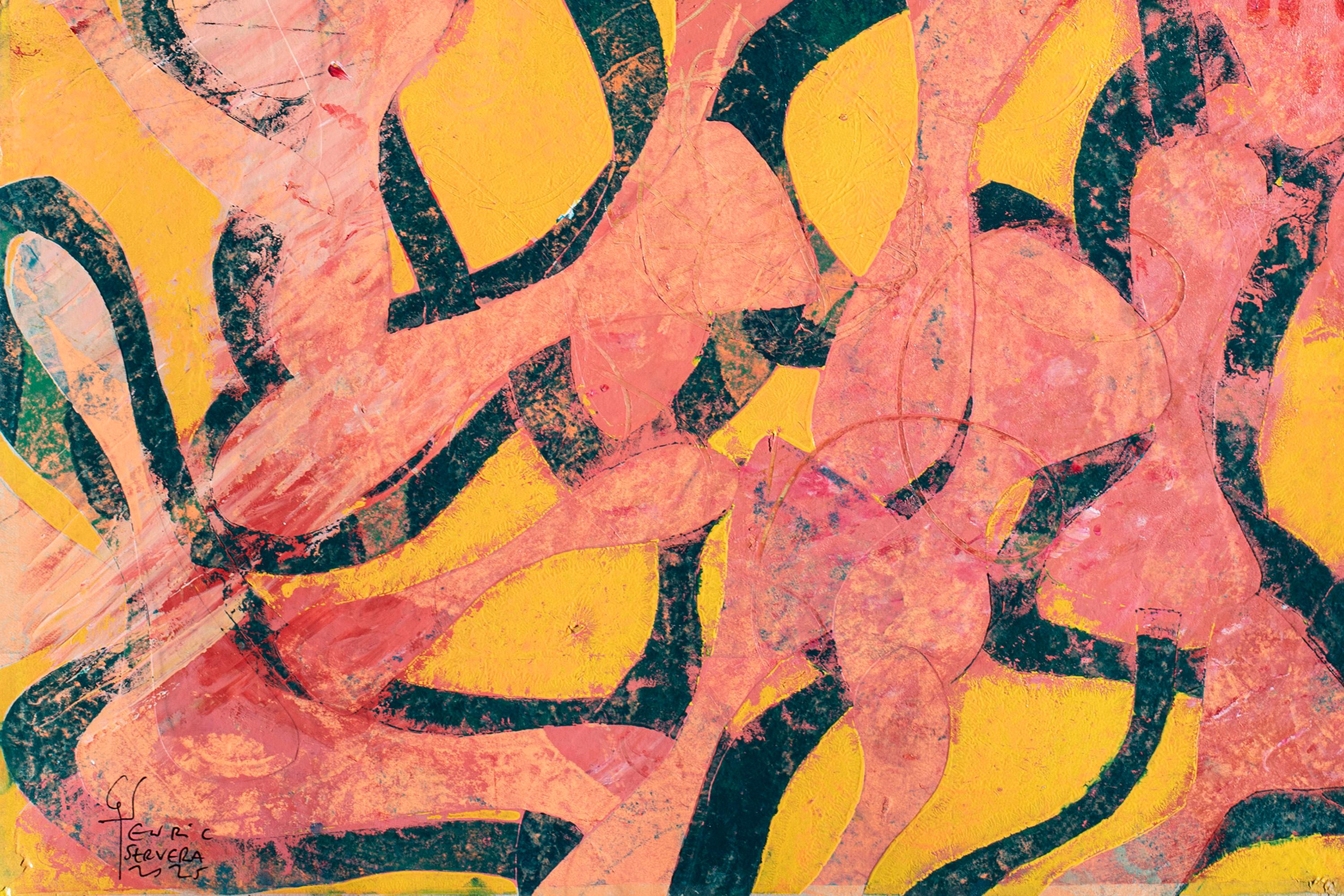 Joyous Sea, Einzigartige Monotypie auf Papier, Abstraktes Meereslandschafts- Diptychon in warmen Tönen im Angebot 6