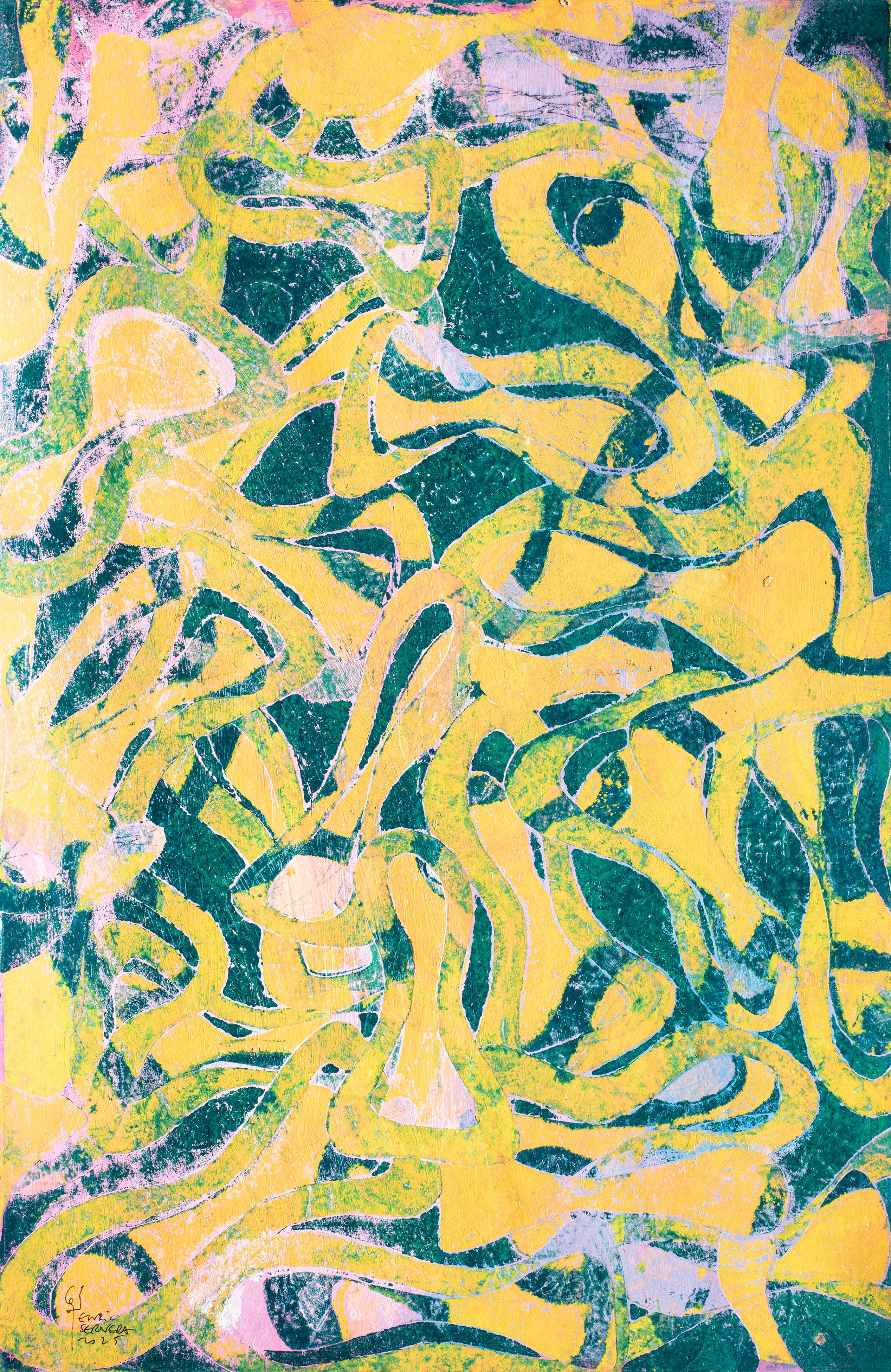 Joyous Sea, Einzigartige Monotypie auf Papier, Abstraktes Meereslandschafts- Diptychon in warmen Tönen (Orange), Still-Life Painting, von Enric Servera