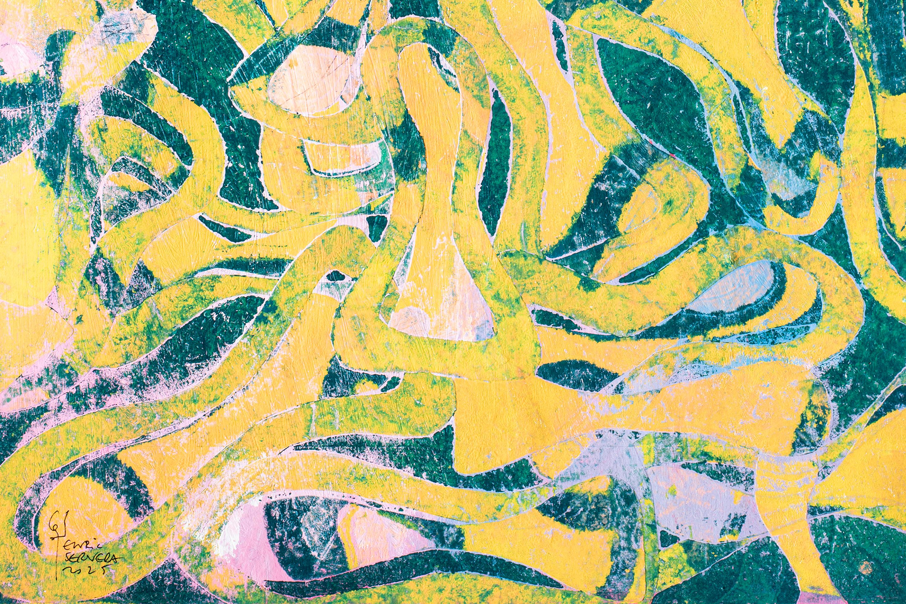 Joyous Sea, Einzigartige Monotypie auf Papier, Abstraktes Meereslandschafts- Diptychon in warmen Tönen im Angebot 4