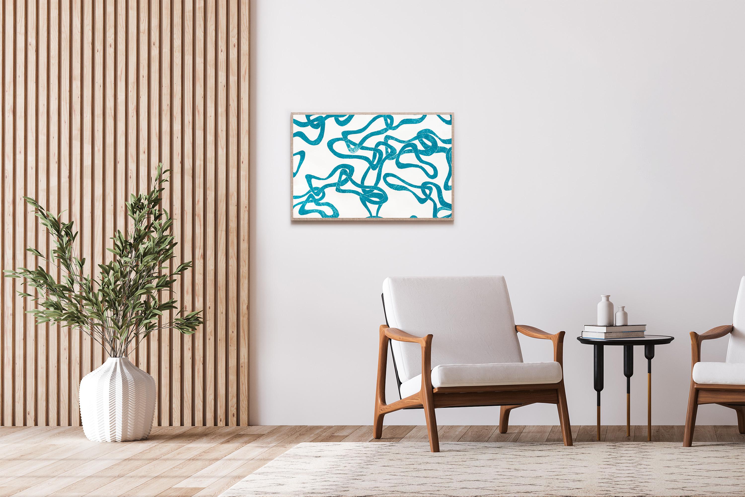 Joyous Turquoise Sea, Abstract Fish Patterns, Mediterranean Seascape on Paper - Painting by Enric Servera