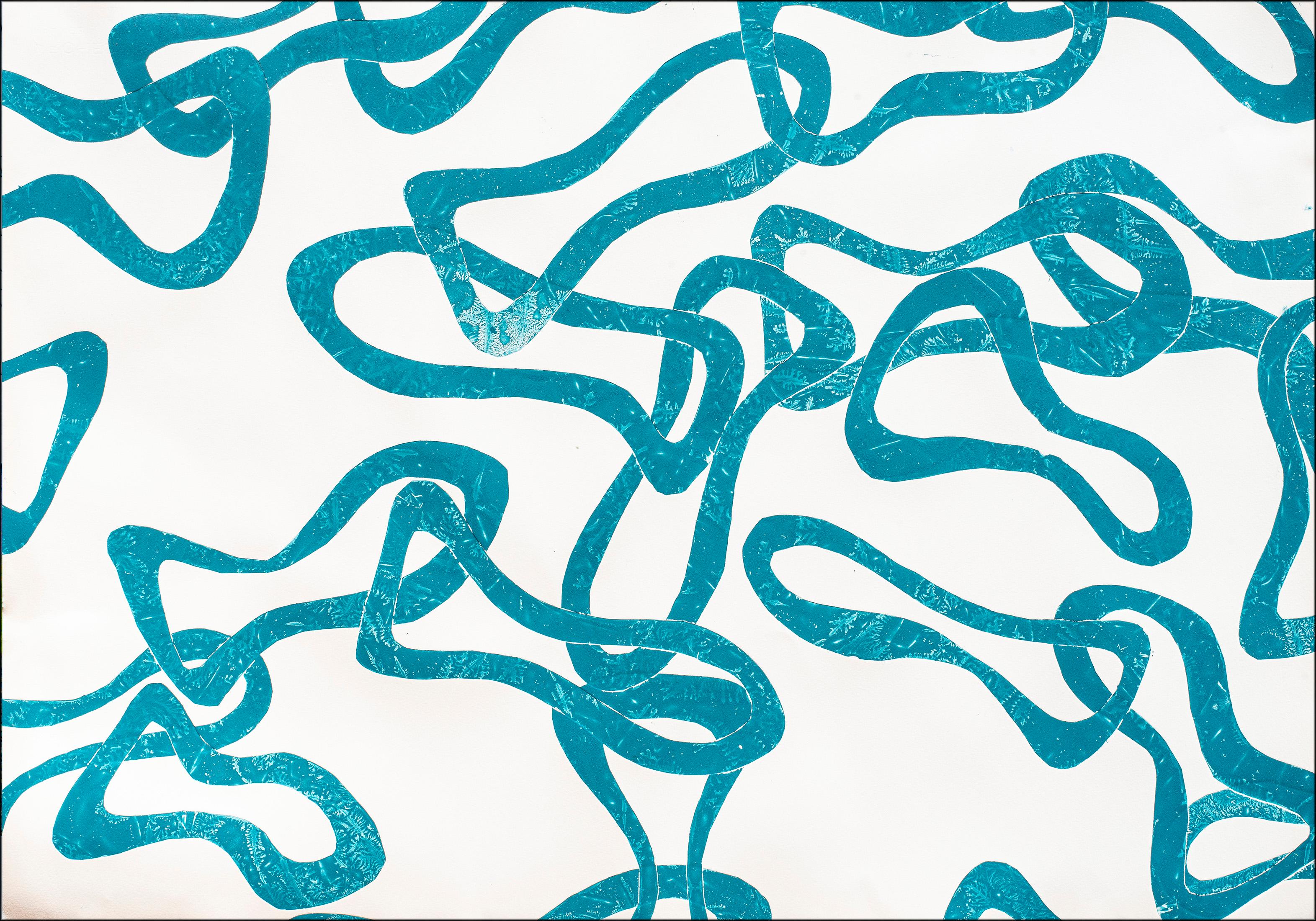 Joyous Turquoise Sea, Abstract Fish Patterns, Mediterranean Seascape on Paper For Sale 1