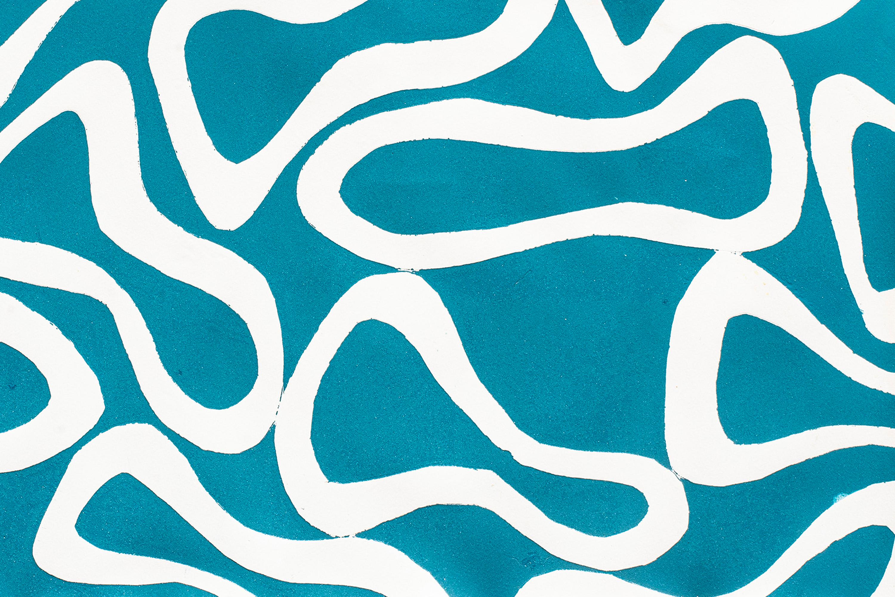 Joyous Turquoise Sea, Abstract Fish Patterns, Mediterranean Seascape on Paper For Sale 1