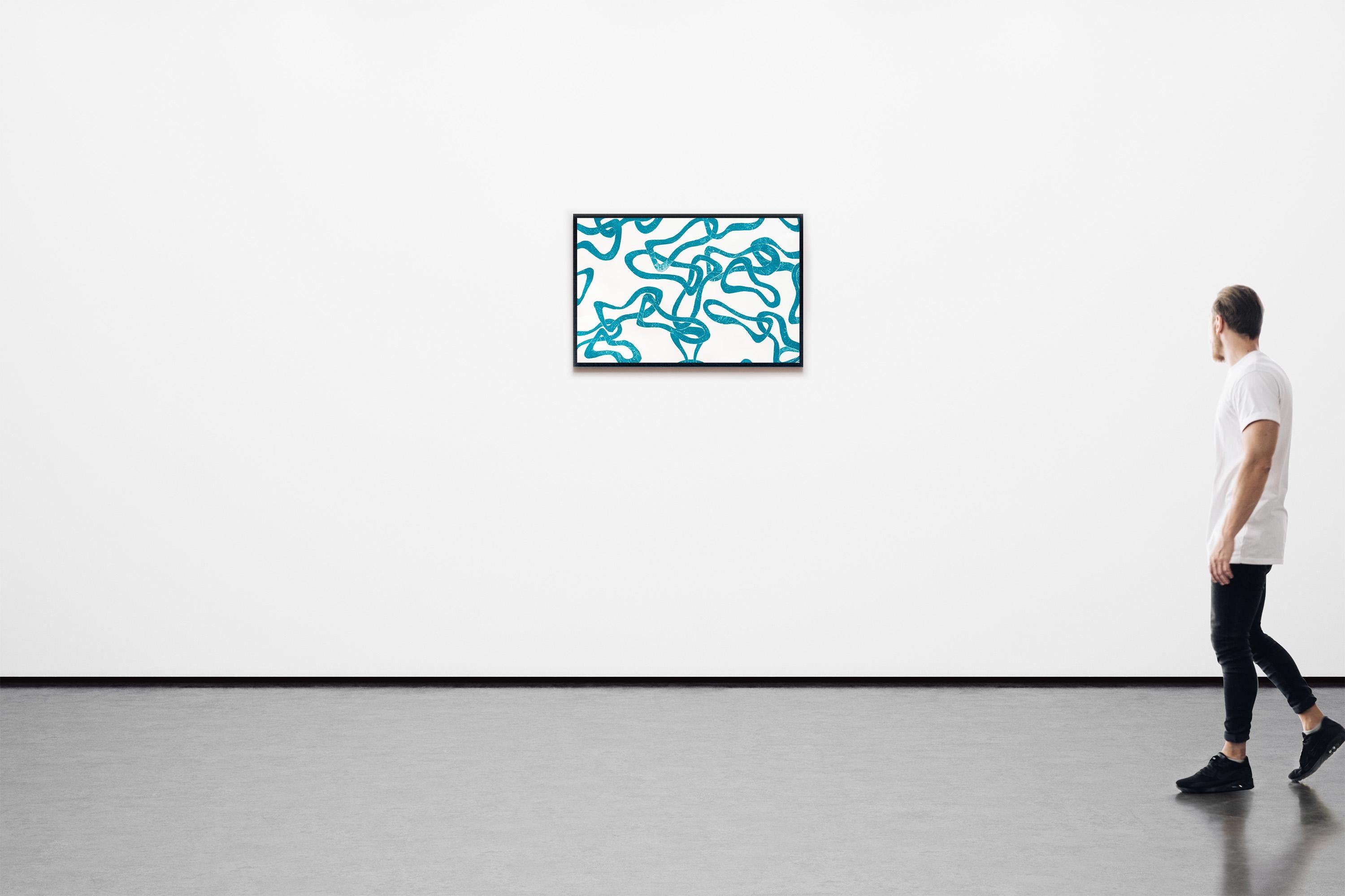 Joyous Turquoise Sea, Abstract Fish Patterns, Mediterranean Seascape on Paper For Sale 2