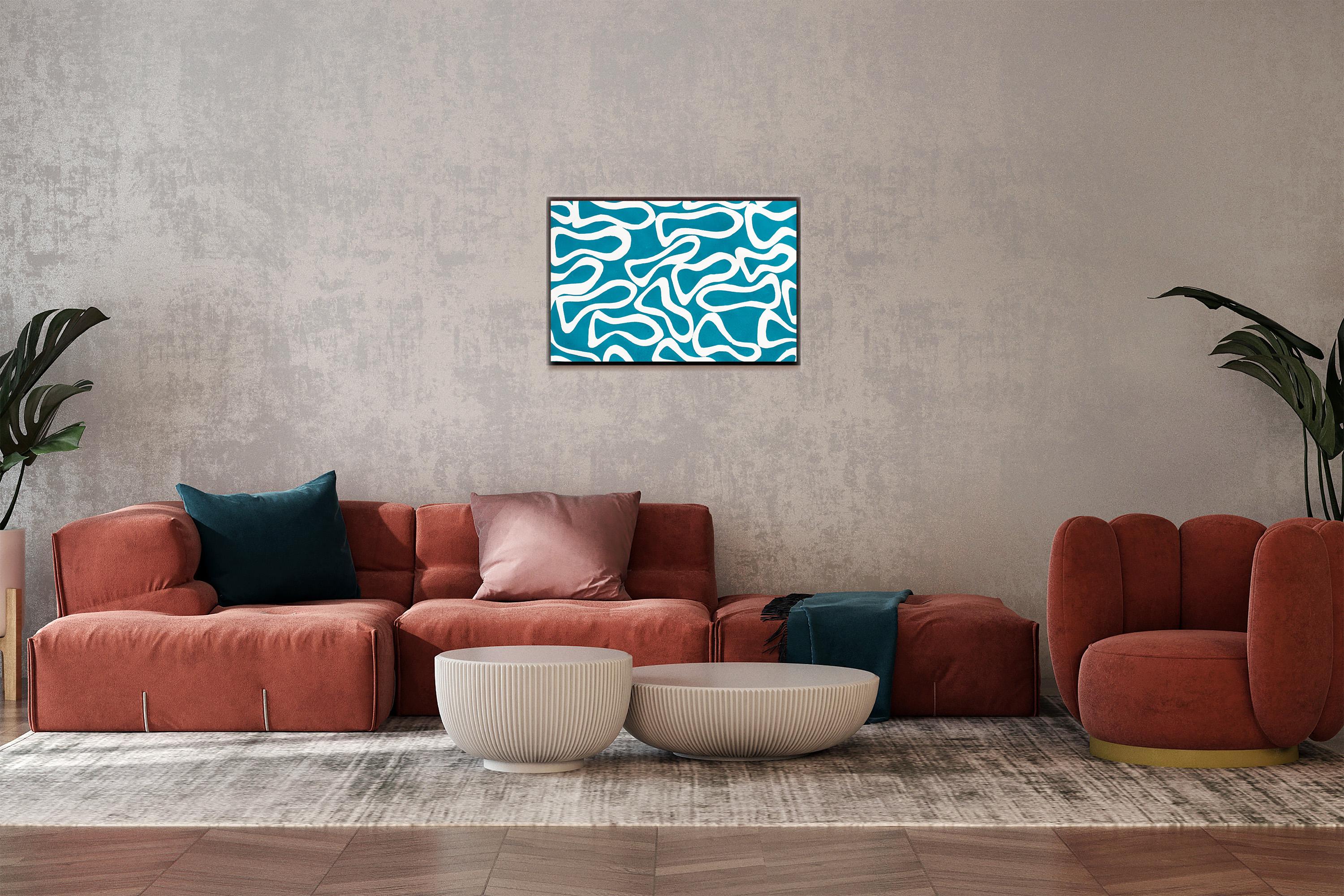 Joyous Turquoise Sea, Abstract Fish Patterns, Mediterranean Seascape on Paper For Sale 2