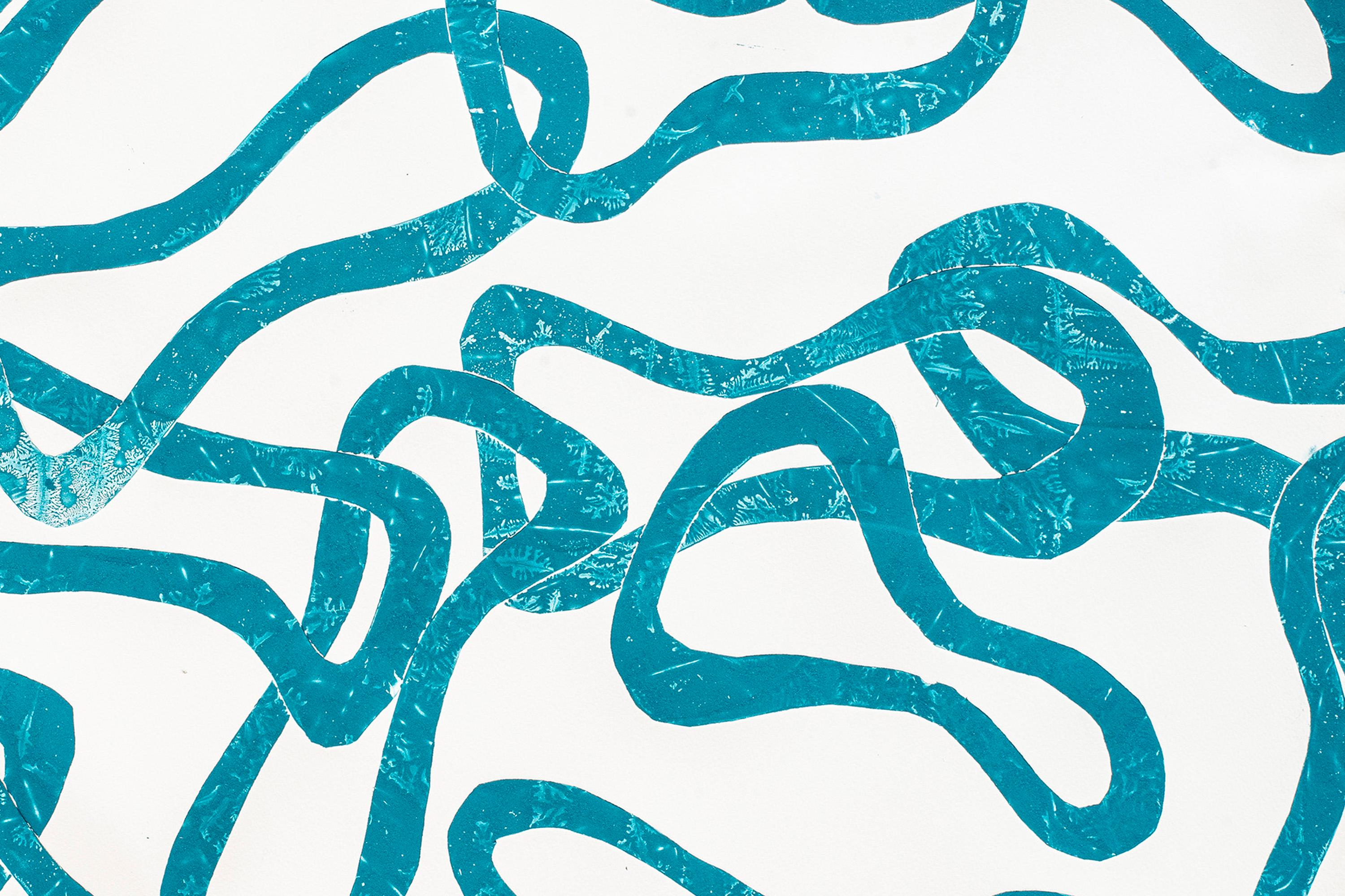 Joyous Turquoise Sea, Abstract Fish Patterns, Mediterranean Seascape on Paper For Sale 3