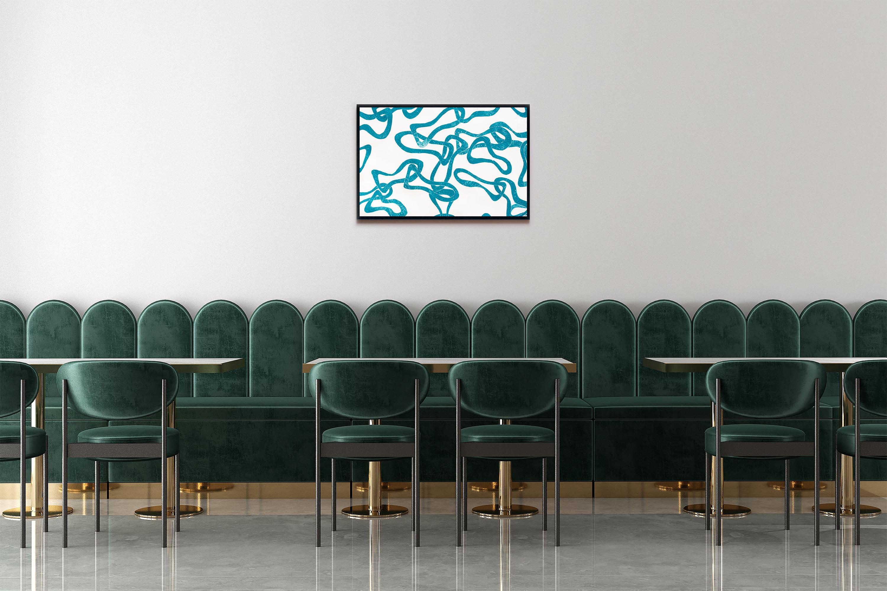 Joyous Turquoise Sea, Abstract Fish Patterns, Mediterranean Seascape on Paper For Sale 4