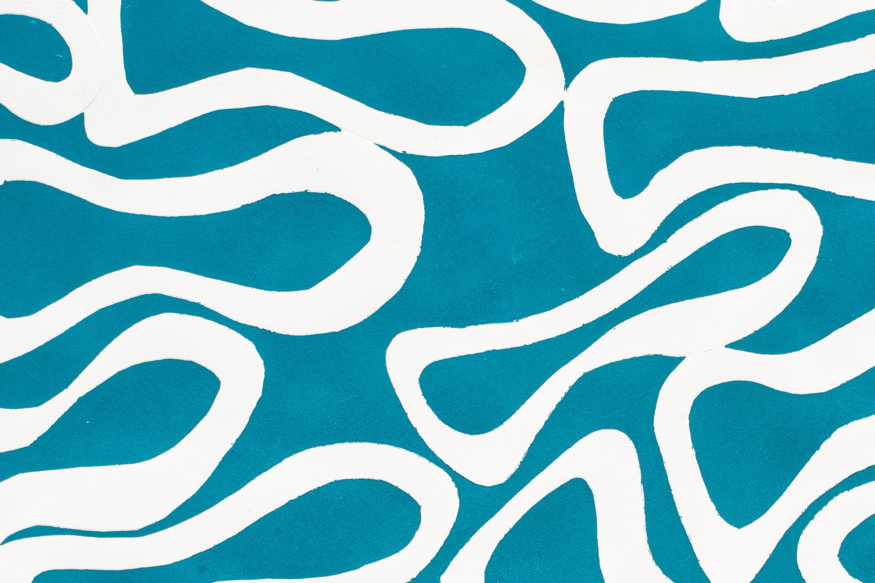 Joyous Turquoise Sea, Abstract Fish Patterns, Mediterranean Seascape on Paper For Sale 4