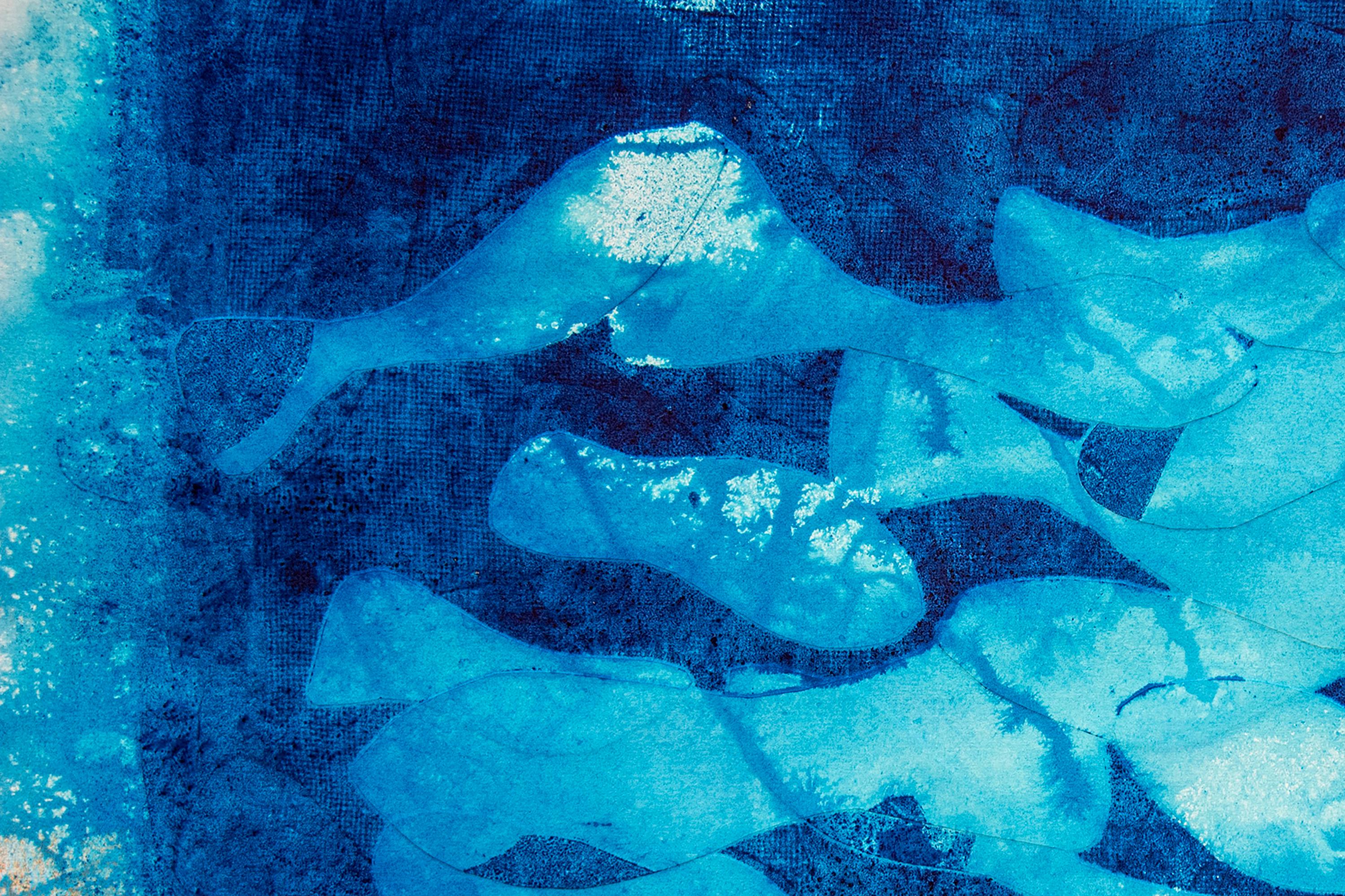 Marina Abismal, Mixed Media Painting, Blue Tones, Mediterranean Fish Patterns For Sale 2