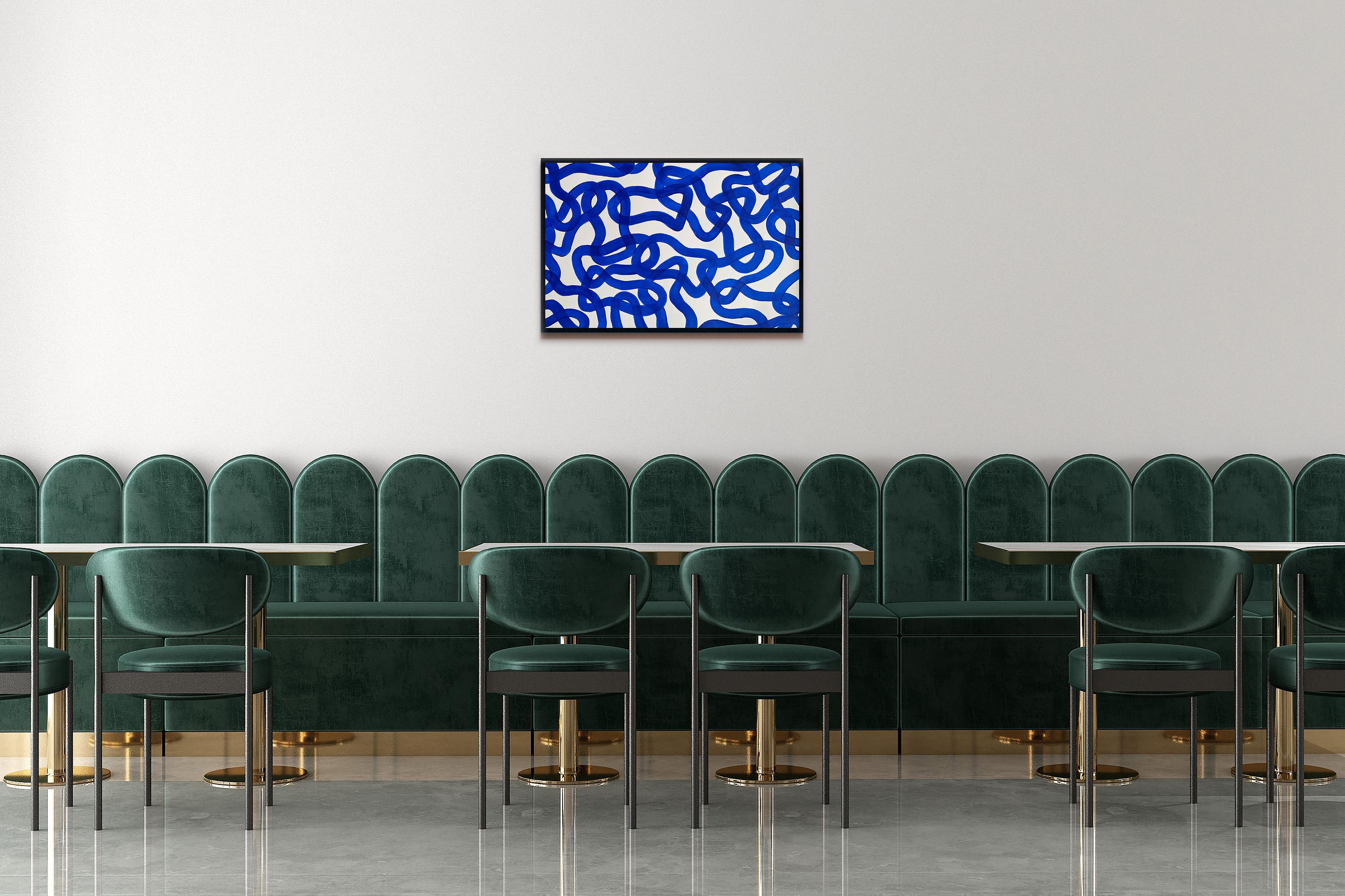 Marina, Coastal Painting of Abstract Fish Patterns, White and Blue Brushstrokes 3