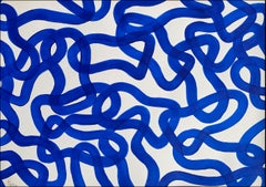 Marina, Coastal Painting of Abstract Fish Patterns, White and Blue Brushstrokes