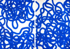 Diptyque de Marina, paysage marin abstrait Gestes en bleu, peinture acrylique sur papier