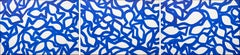 Marina Triptych, Abstract Fish Shapes on Paper, Mediterranean Blue White Pattern