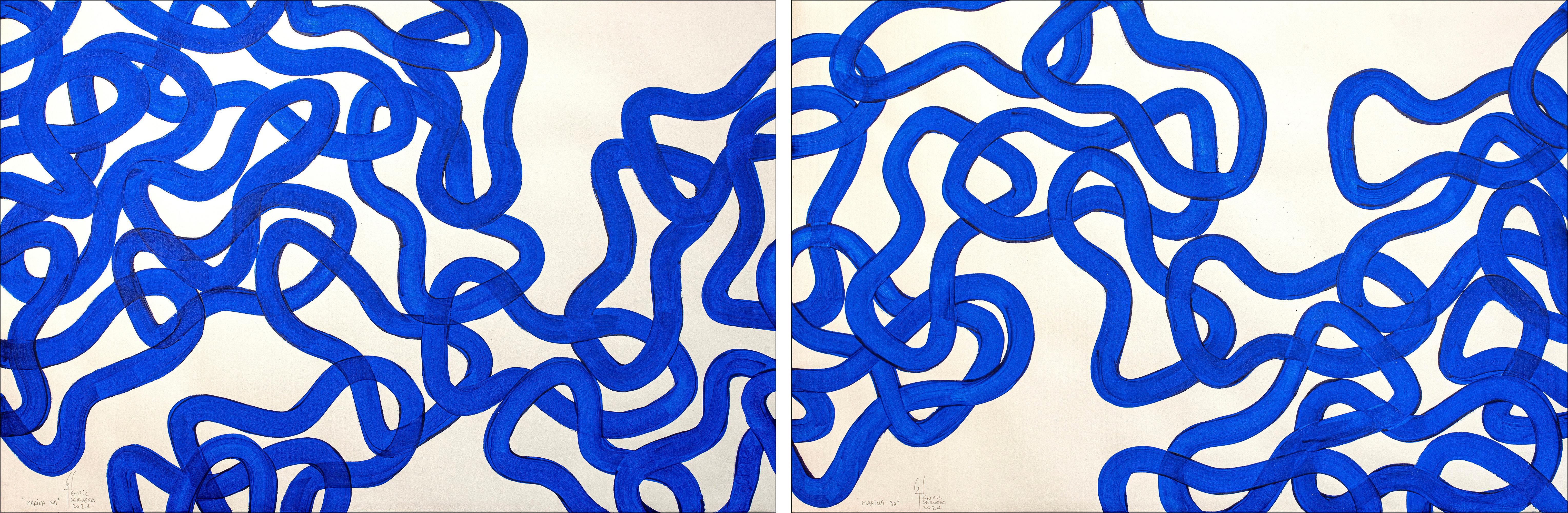 Dittico blu marino, Gesti astratti di pesci, Pittura di Marin