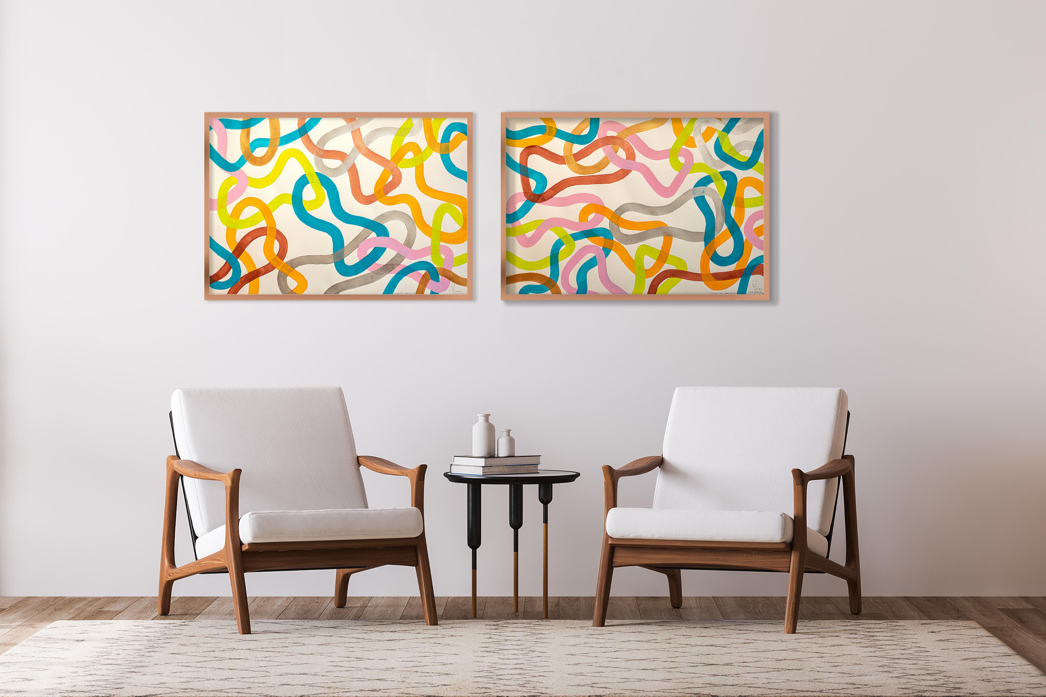 Marine Diversity Diptych, Abstract Colourful Fish Patterns, Vivid Tones Gestures - Painting by Enric Servera