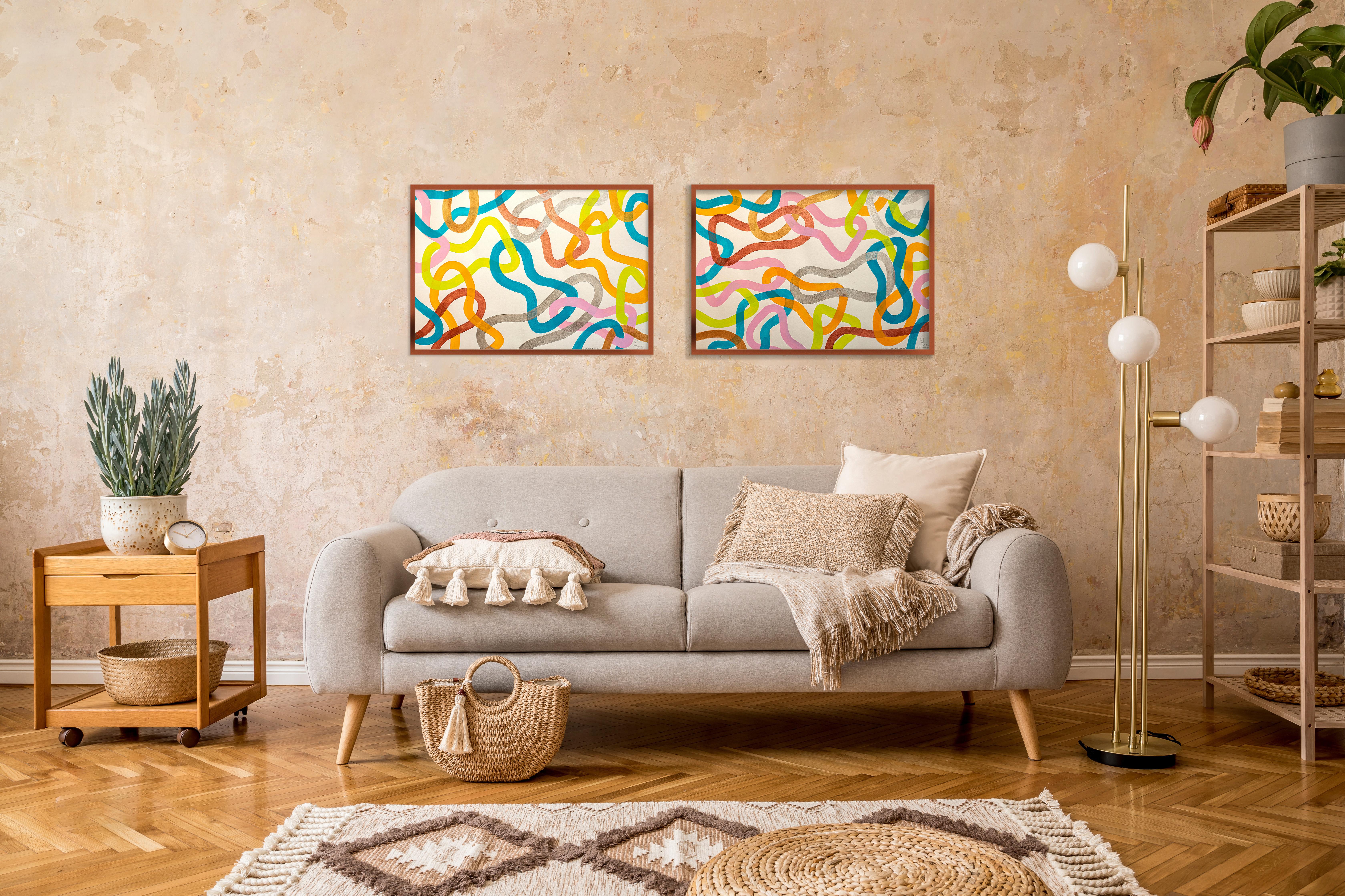 Marine Diversity Diptych, Abstract Colourful Fish Patterns, Vivid Tones Gestures For Sale 2