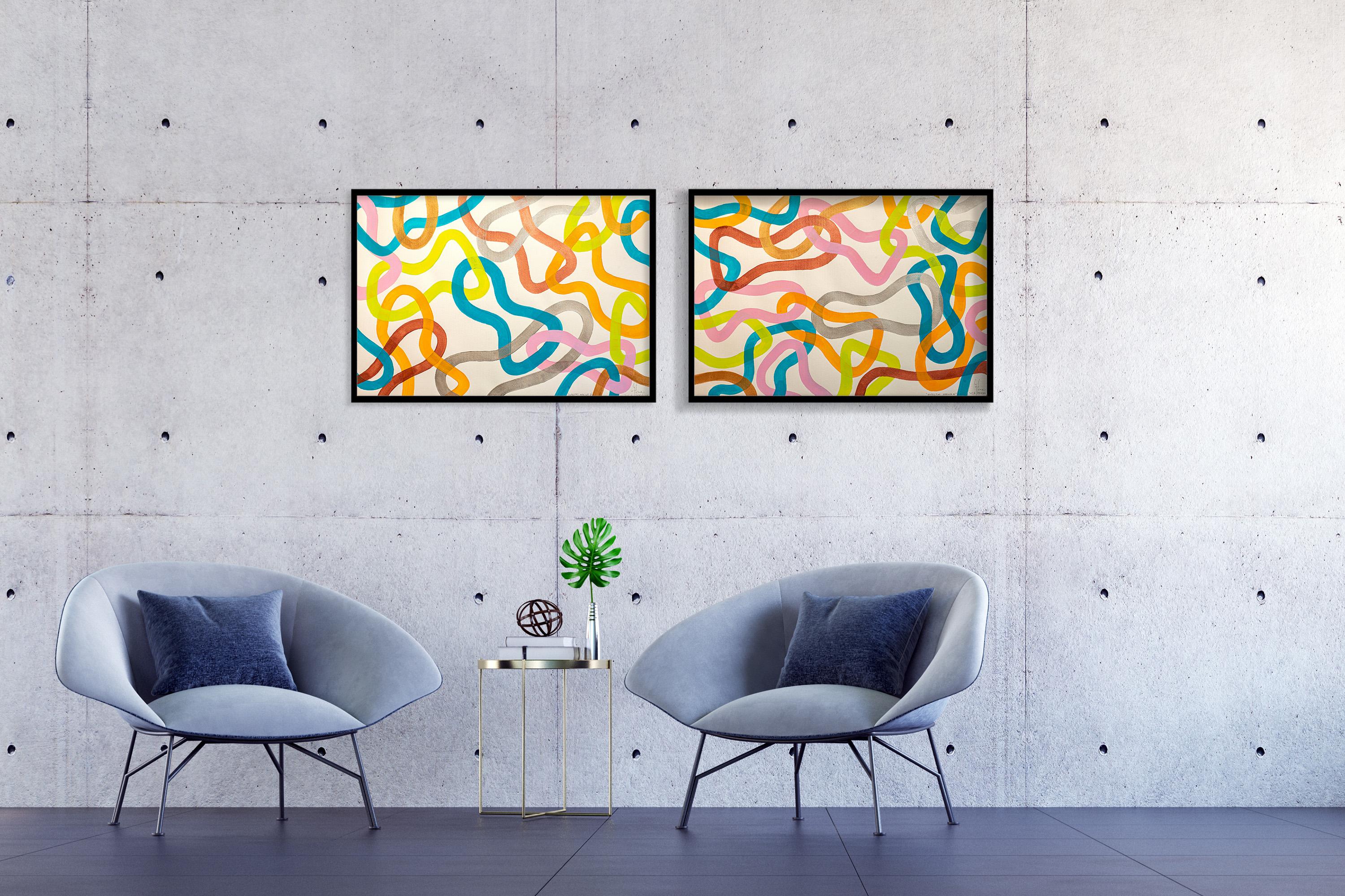 Marine Diversity Diptych, Abstract Colourful Fish Patterns, Vivid Tones Gestures For Sale 5