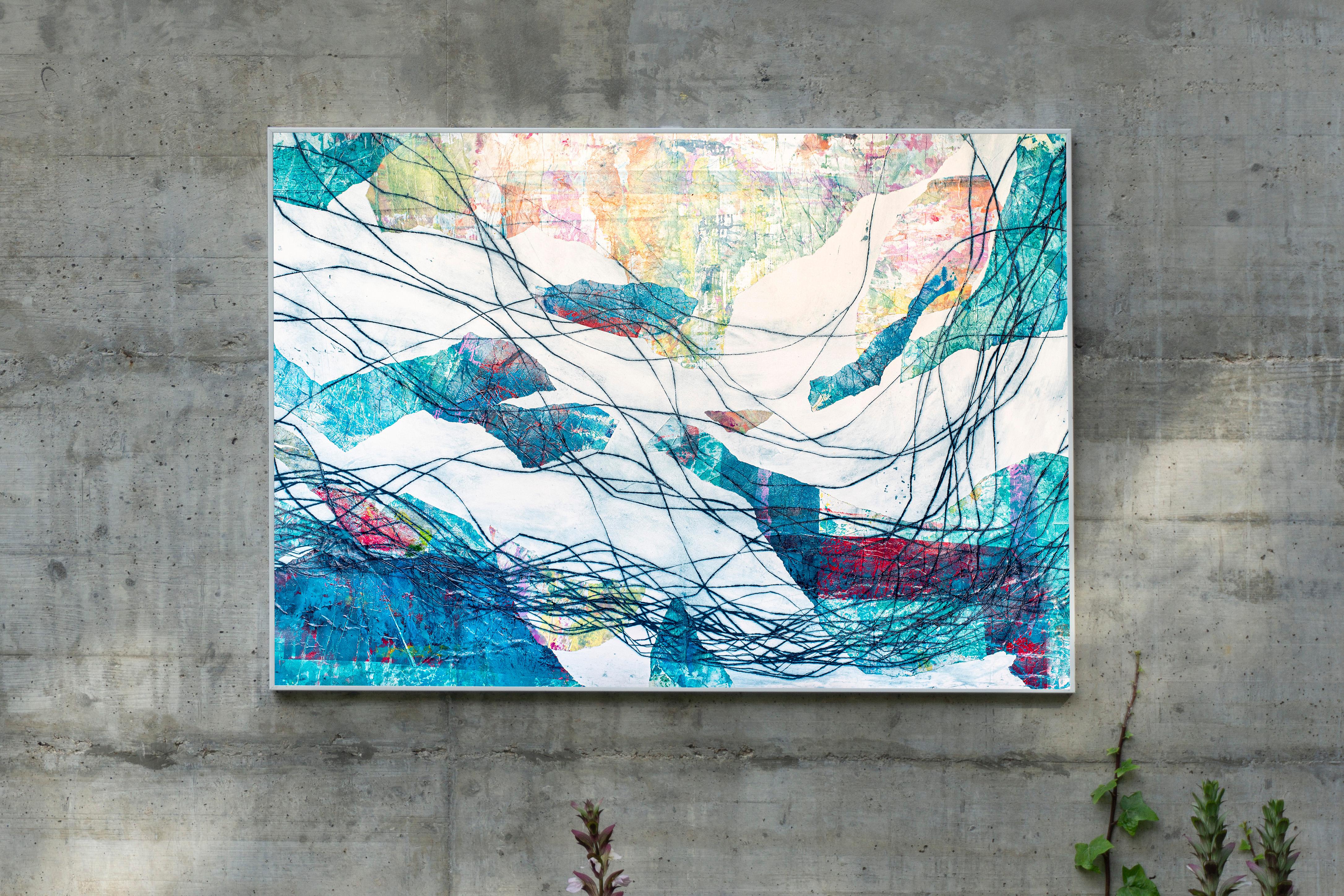 Marine Spectrum, Mixed Media Seascape, Art Brut Style on Paper, Light Tones - Painting by Enric Servera