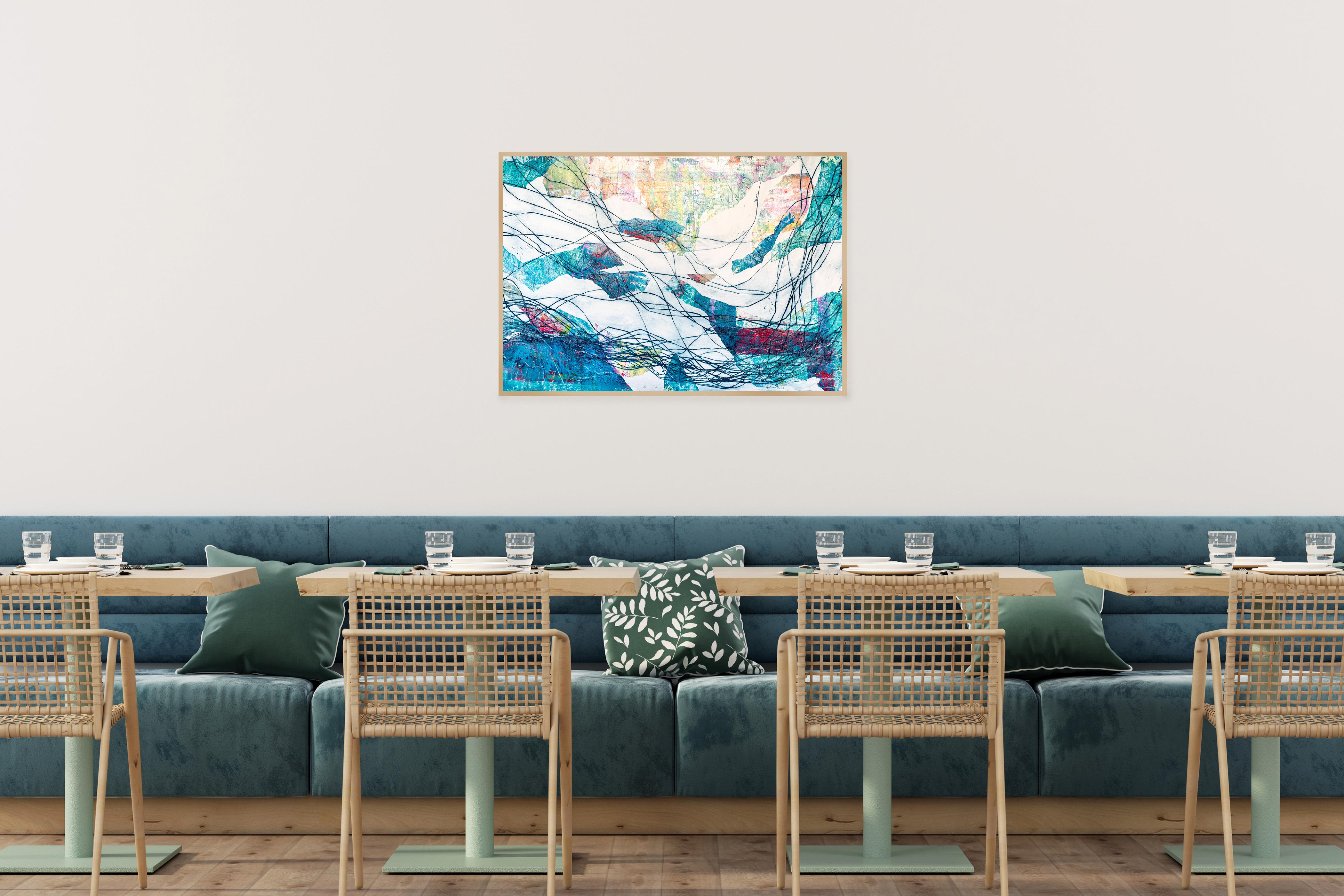 Marine Spectrum, Mixed Media Seascape, Art Brut Style on Paper, Light Tones - Abstract Painting by Enric Servera