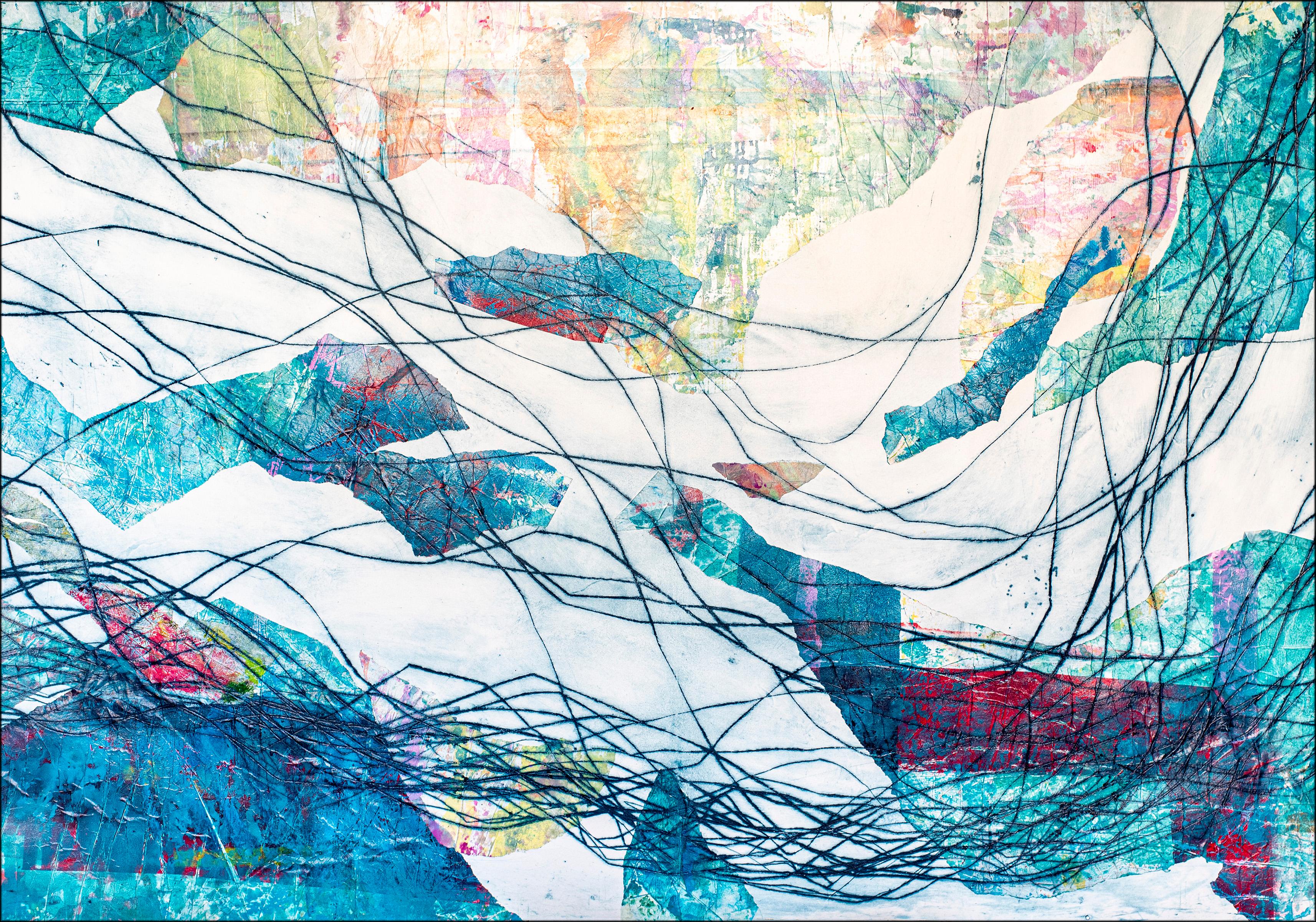 Marine Spectrum, Mixed Media Seascape, Art Brut Style on Paper, Light Tones - Gray Abstract Painting by Enric Servera