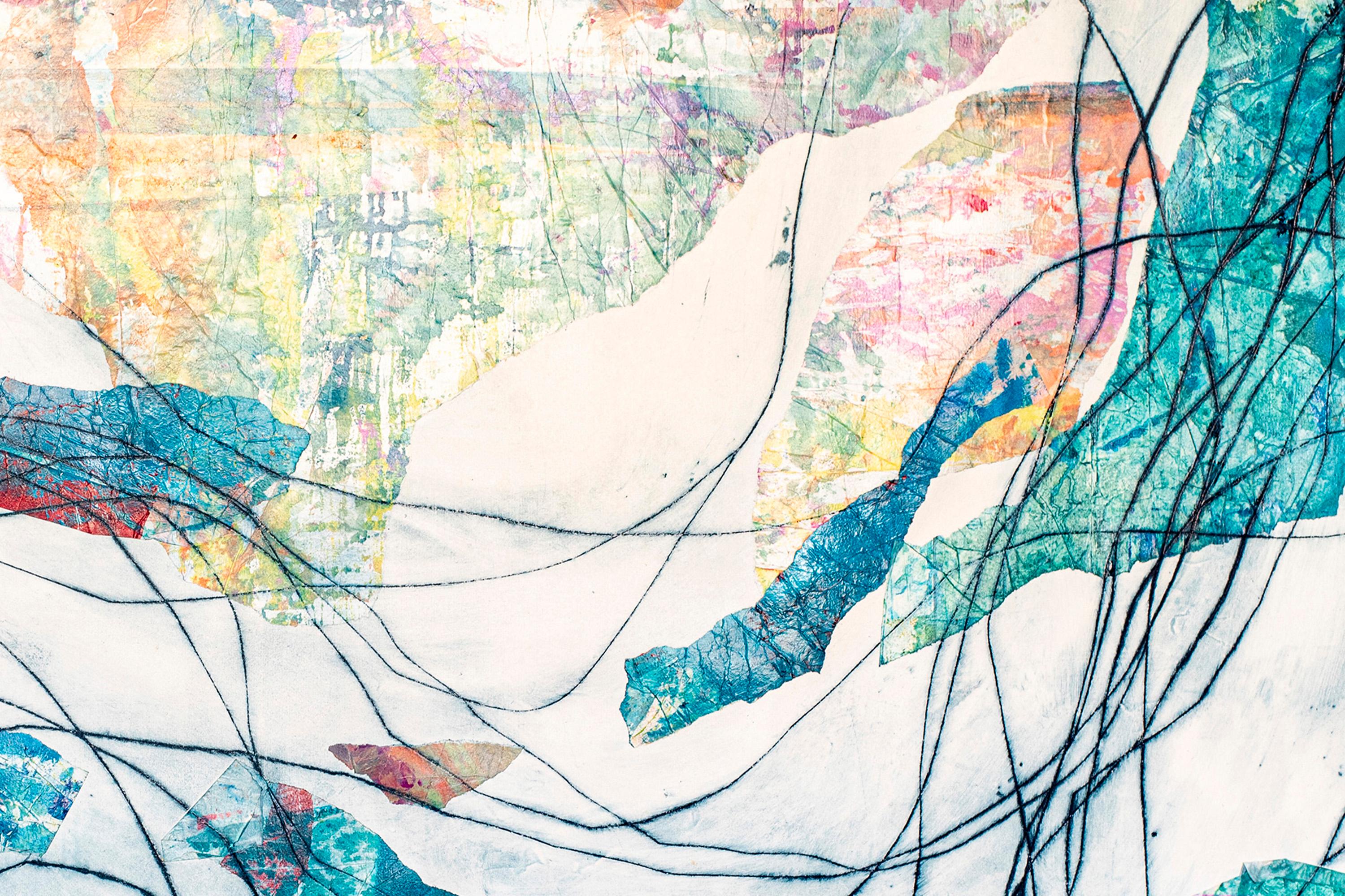 Marine Spectrum, Mixed Media Seascape, Art Brut Style on Paper, Light Tones For Sale 1