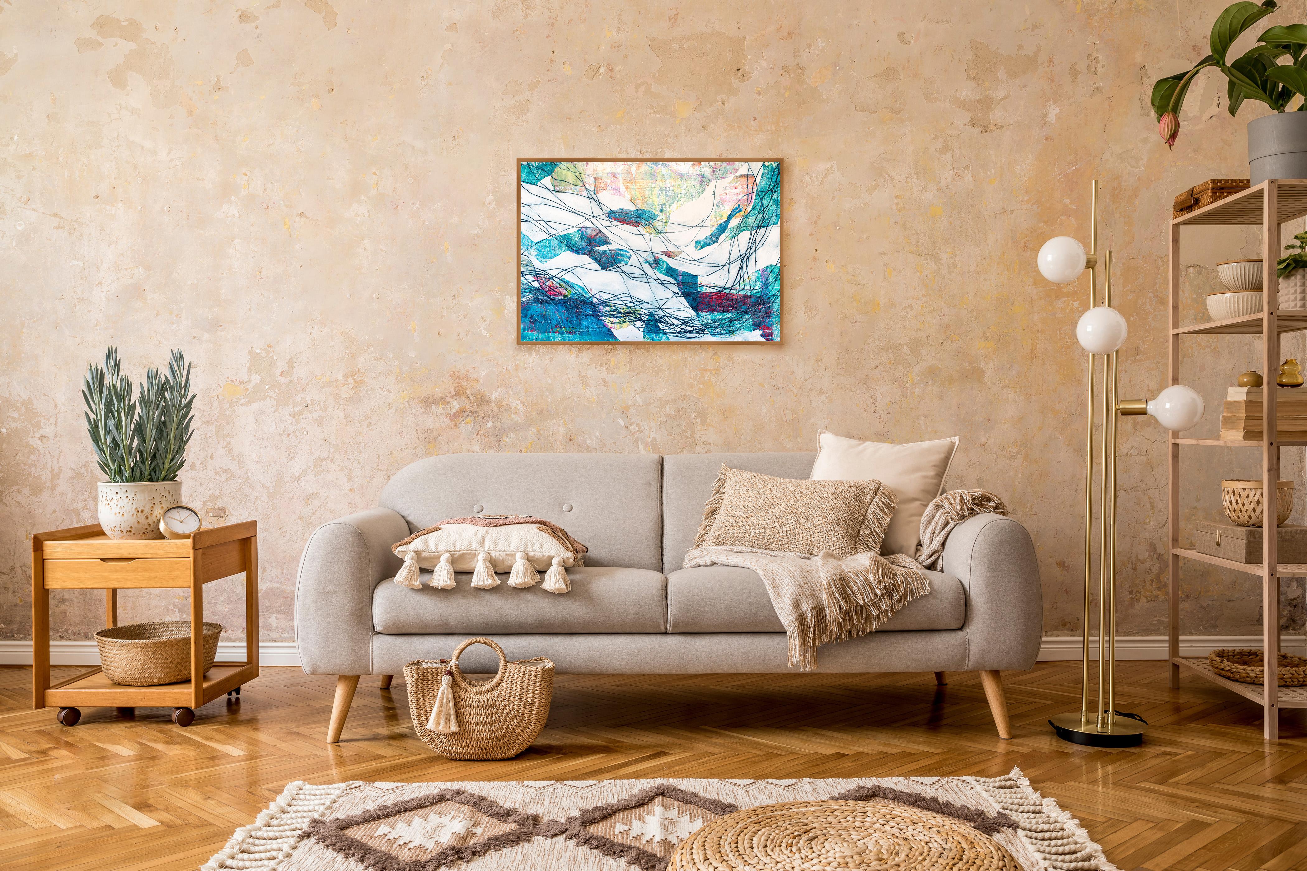 Marine Spectrum, Mixed Media Seascape, Art Brut Style on Paper, Light Tones For Sale 2