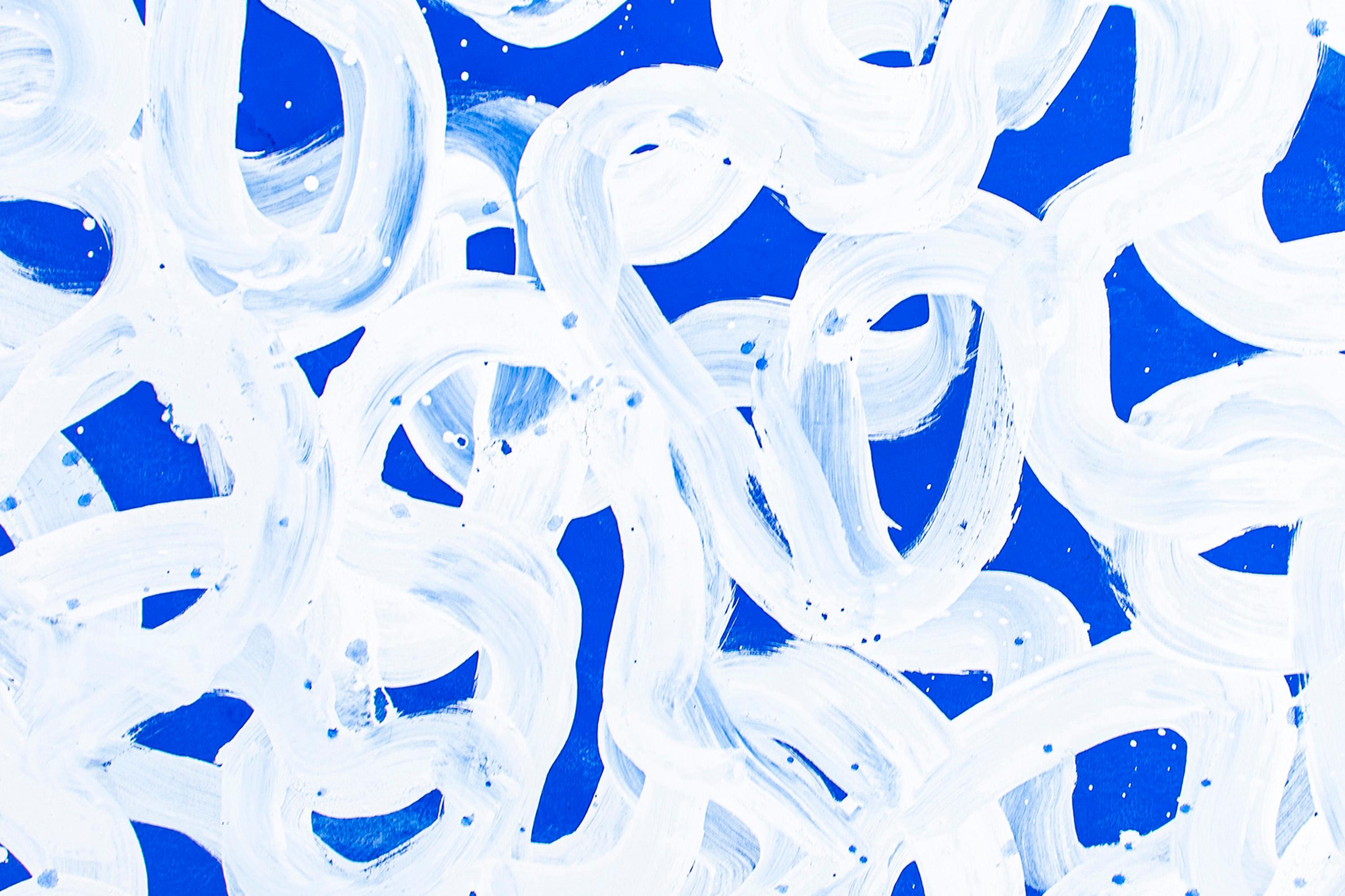 Mediterranean Abstract Patterns Seascape, Horizontal Diptych in Blue and White For Sale 5