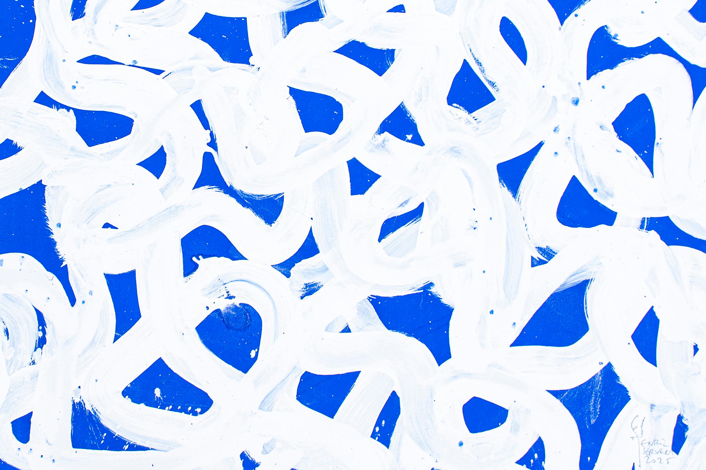 Mediterranean Abstract Patterns Seascape, Horizontal Diptych in Blue and White For Sale 3