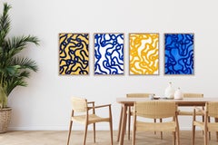 Mediterranean Patterns, Blue, Yellow, Multi Panel Painting, Paper, Abstract Fish