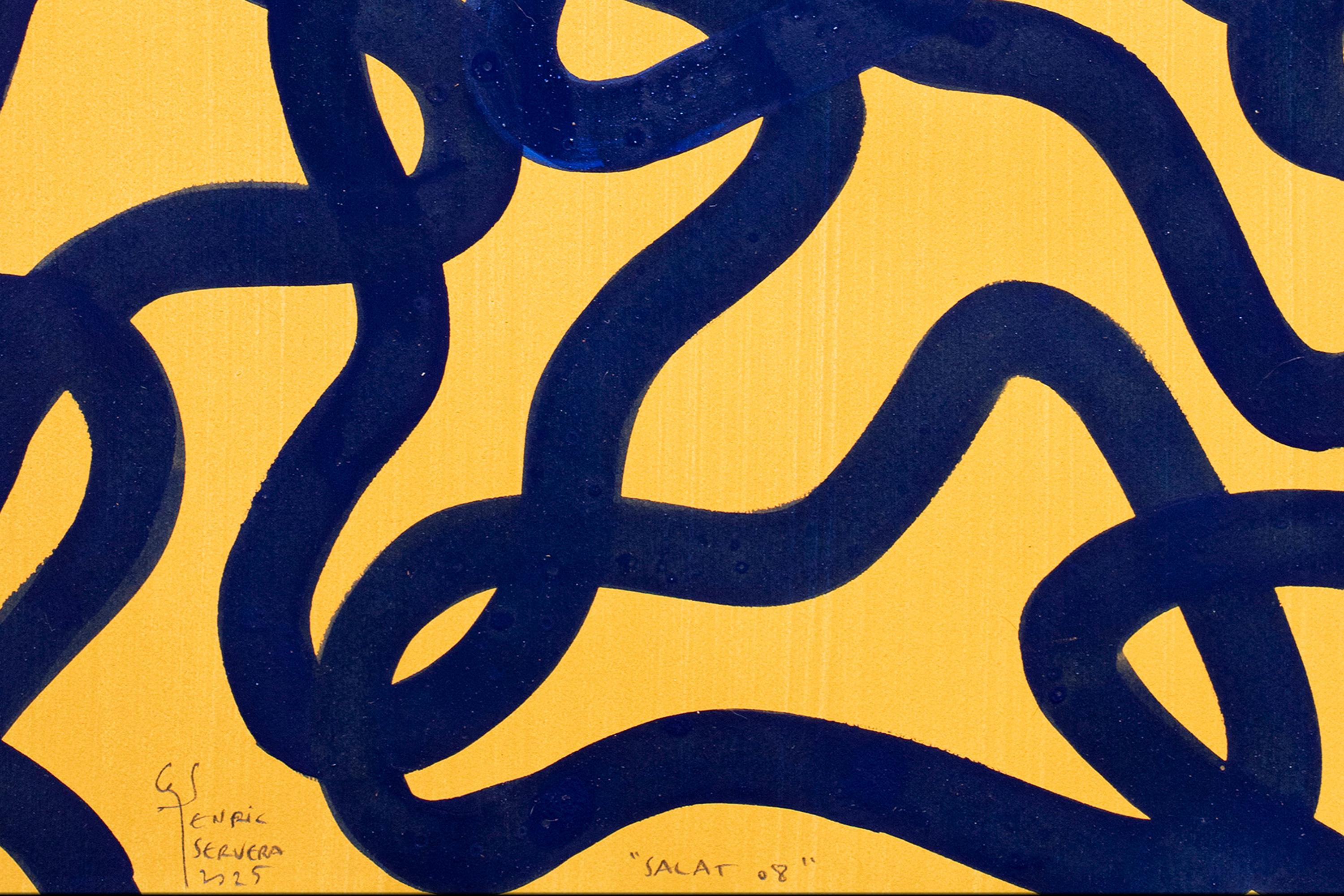 Motifs méditerranéens, bleu, jaune, peinture à plusieurs panneaux, papier, poisson abstrait en vente 3