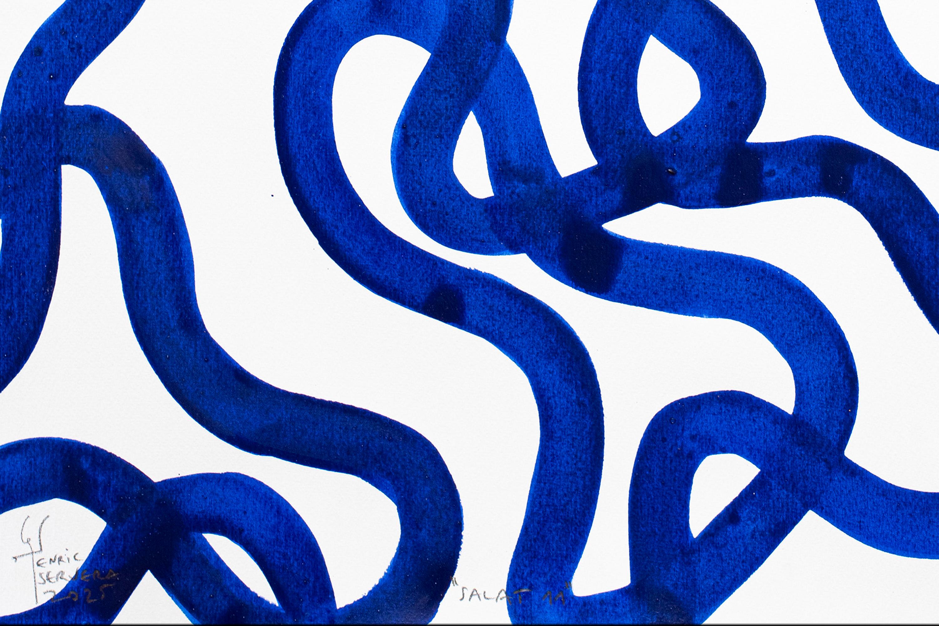 Motifs méditerranéens, bleu, jaune, peinture à plusieurs panneaux, papier, poisson abstrait en vente 4