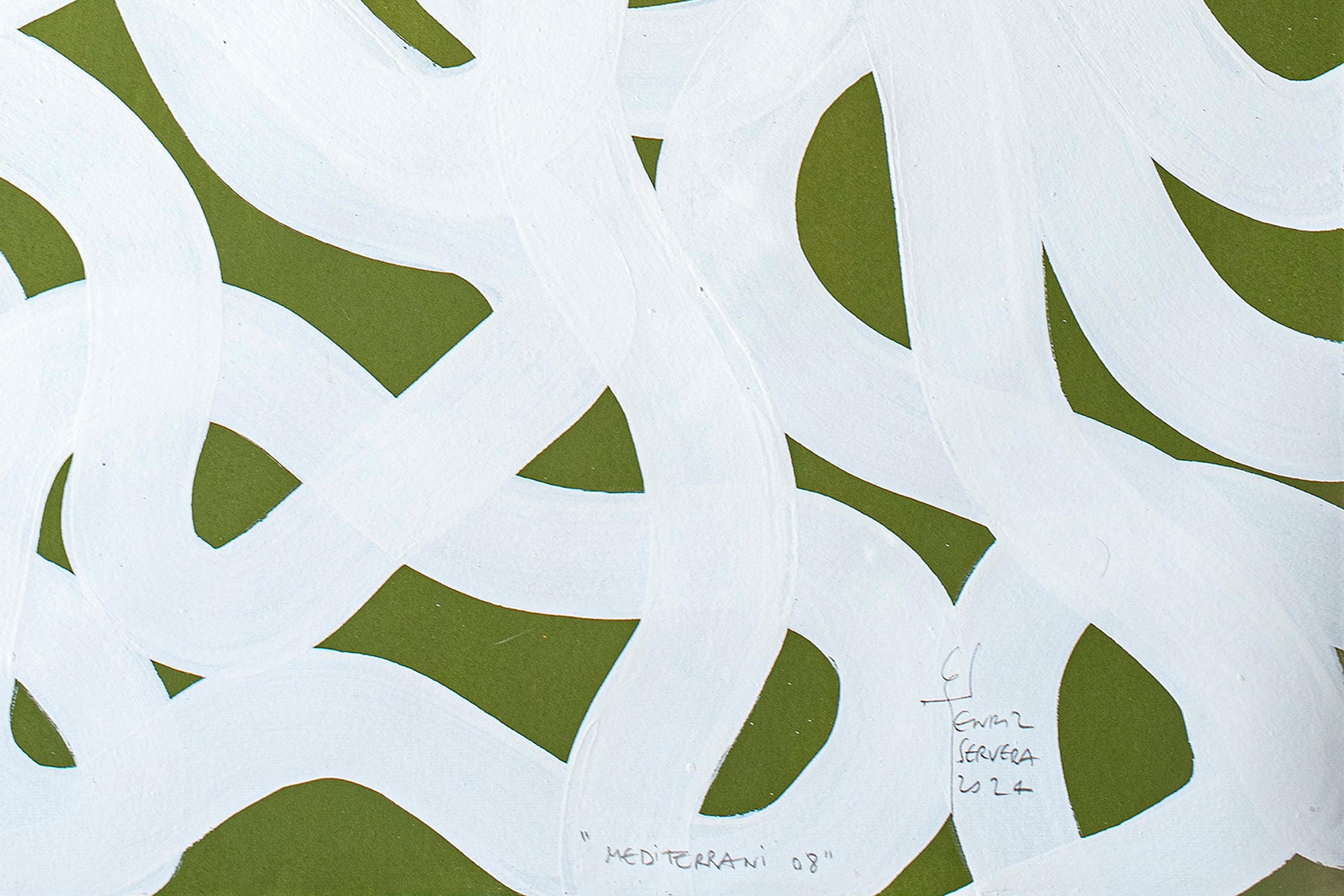 Díptico de motivos mediterráneos, gestos abstractos rojos y verdes, paisaje marino moderno en venta 3