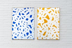 Mediterranean Patterns Diptych, Yellow & Blue Abstract Gestures, Modern Seascape