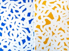 Mediterranean Patterns Diptych, Yellow & Blue Abstract Gestures, Modern Seascape