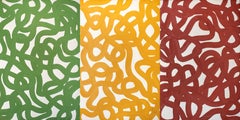 Mediterranean Patterns Triptych, Multi Panel Painting on Paper, Abstract Fish