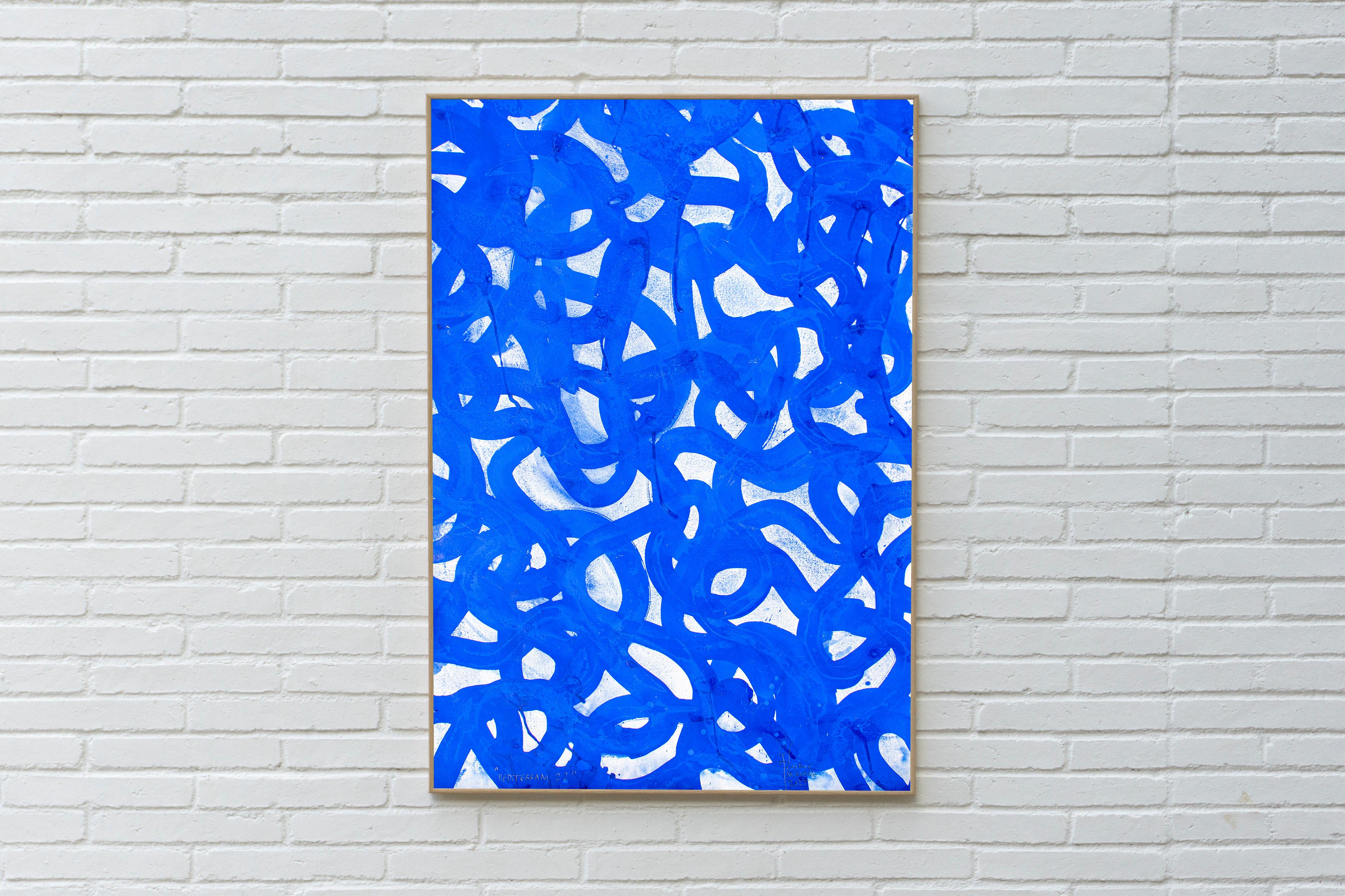 Mediterrani, Blue and White, Abstract Gesture Patters, Acrylic Painting Seascape (Blau), Animal Painting, von Enric Servera