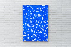 Mediterrani, Blau und Weiß, Abstrakte Geste Patters, Acrylmalerei Seelandschaft