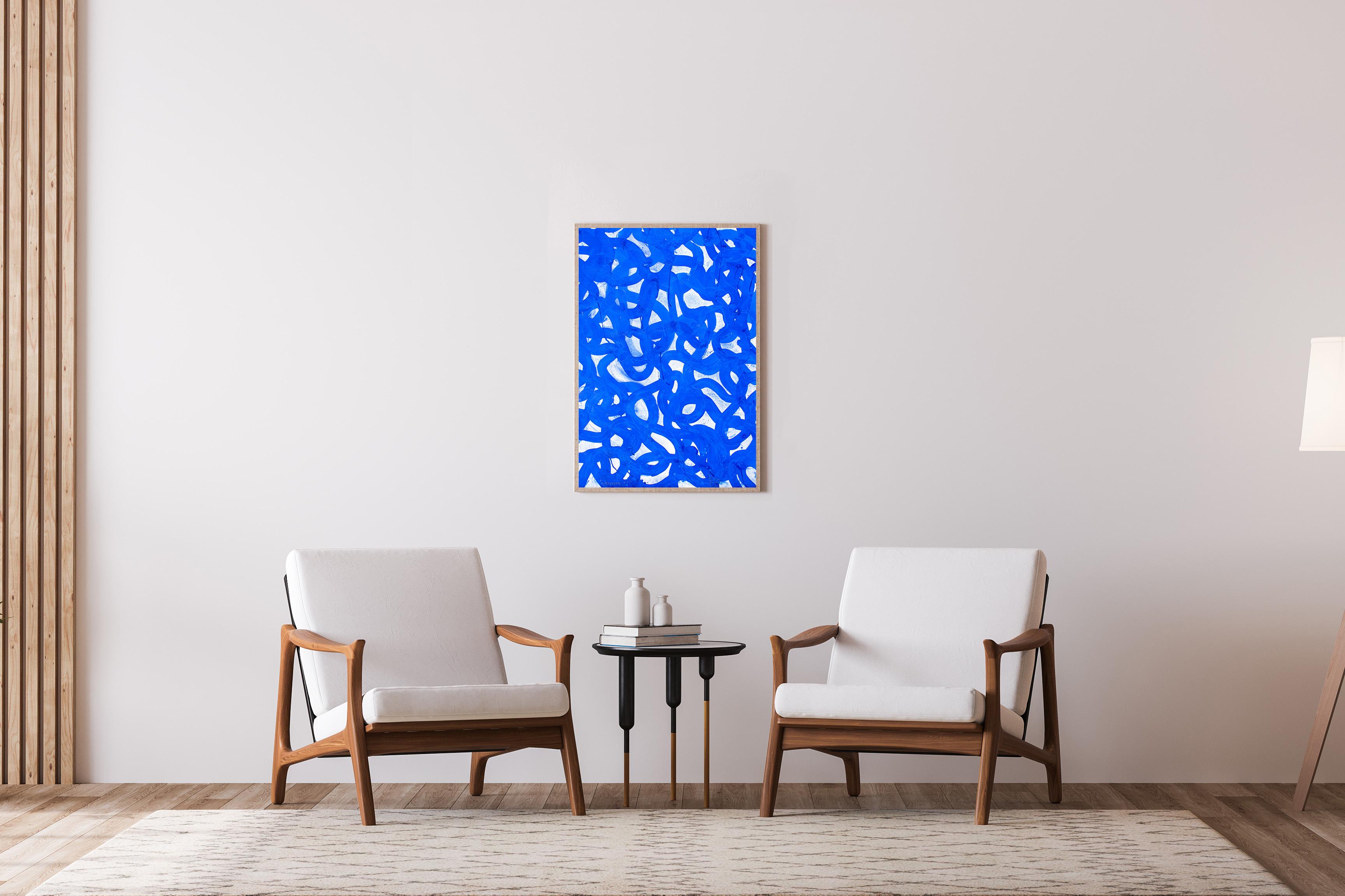 Mediterrani, Blue and White, Abstract Gesture Patters, Acrylic Painting Seascape im Angebot 1
