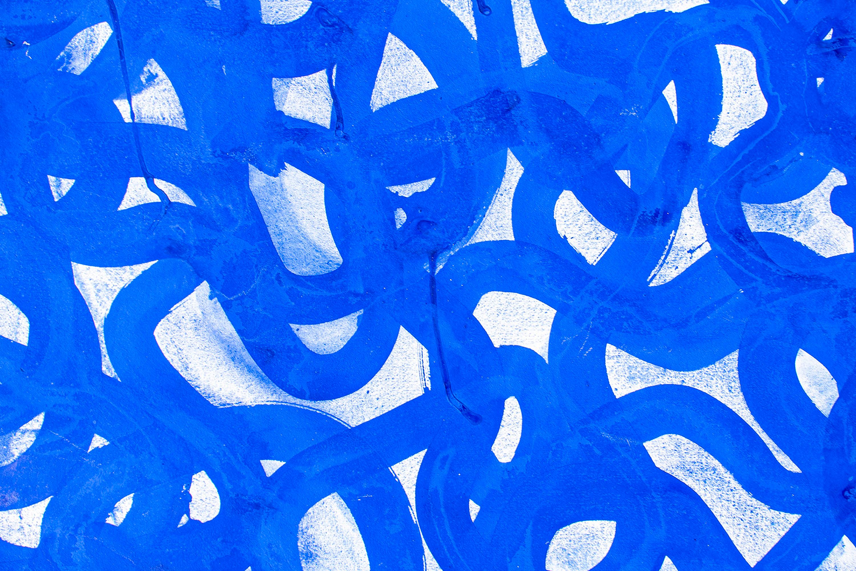 Mediterrani, Blue and White, Abstract Gesture Patters, Acrylic Painting Seascape im Angebot 2