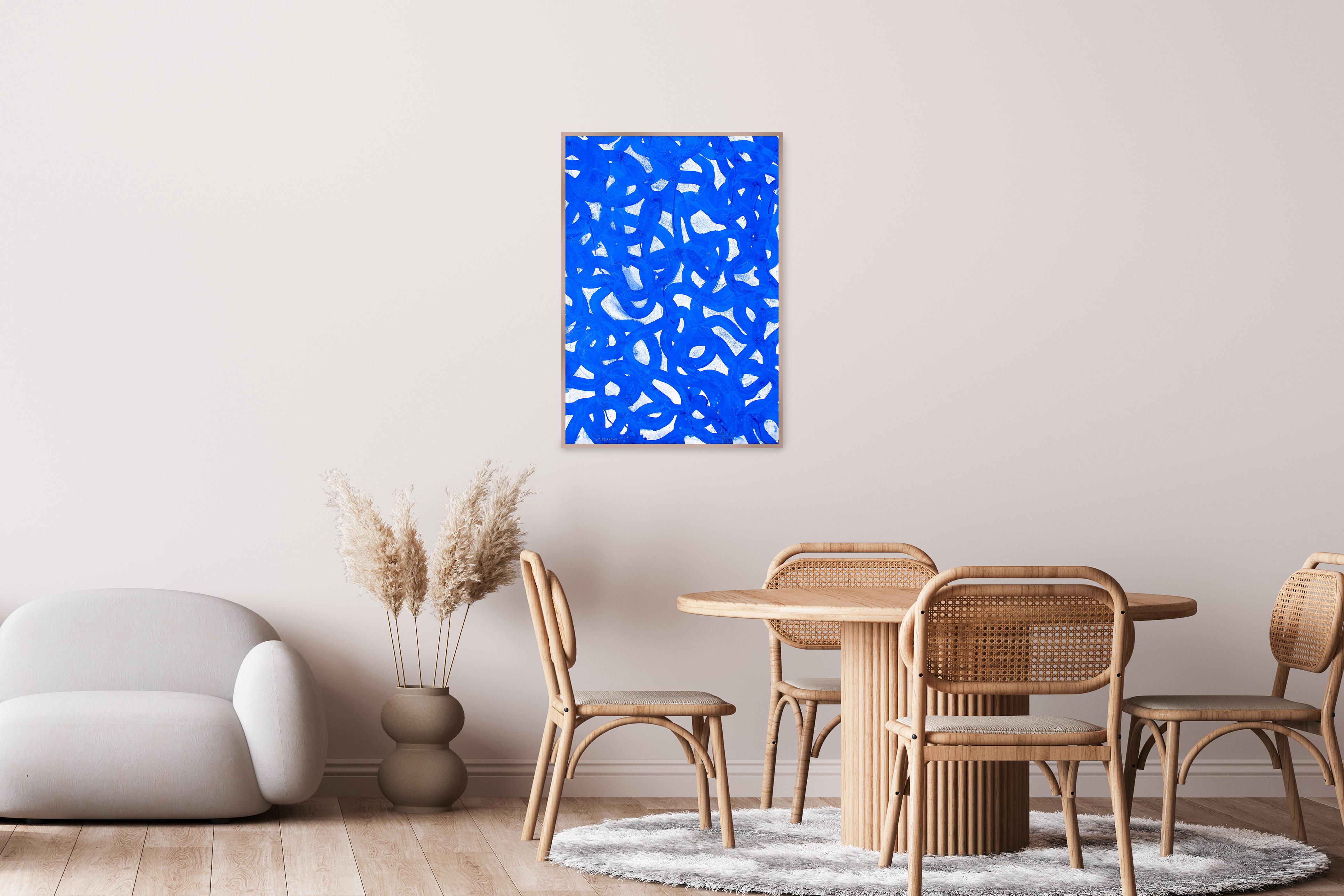 Mediterrani, Blue and White, Abstract Gesture Patters, Acrylic Painting Seascape im Angebot 3