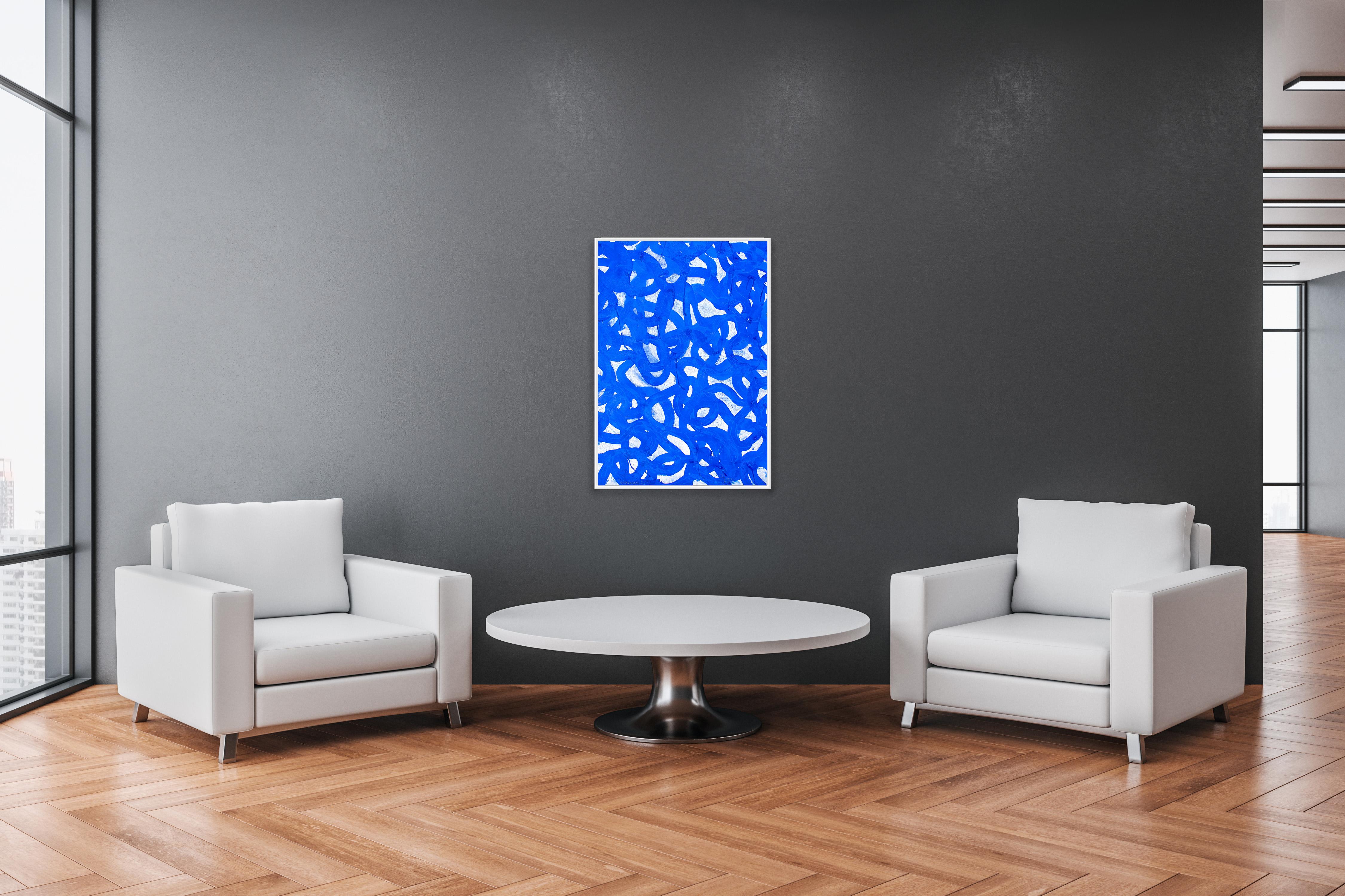 Mediterrani, Blue and White, Abstract Gesture Patters, Acrylic Painting Seascape im Angebot 5