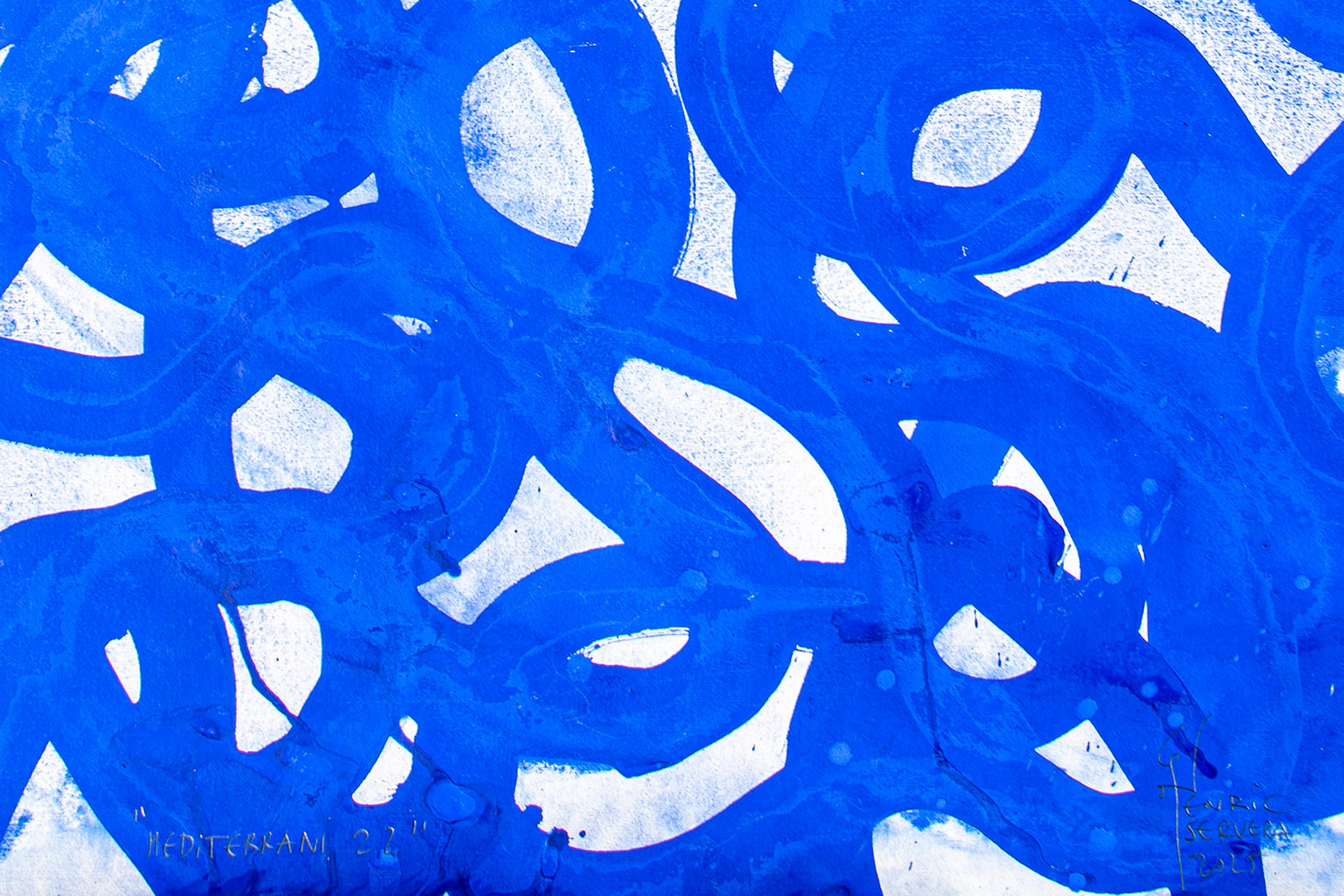 Mediterrani, Blue and White, Abstract Gesture Patters, Acrylic Painting Seascape im Angebot 6