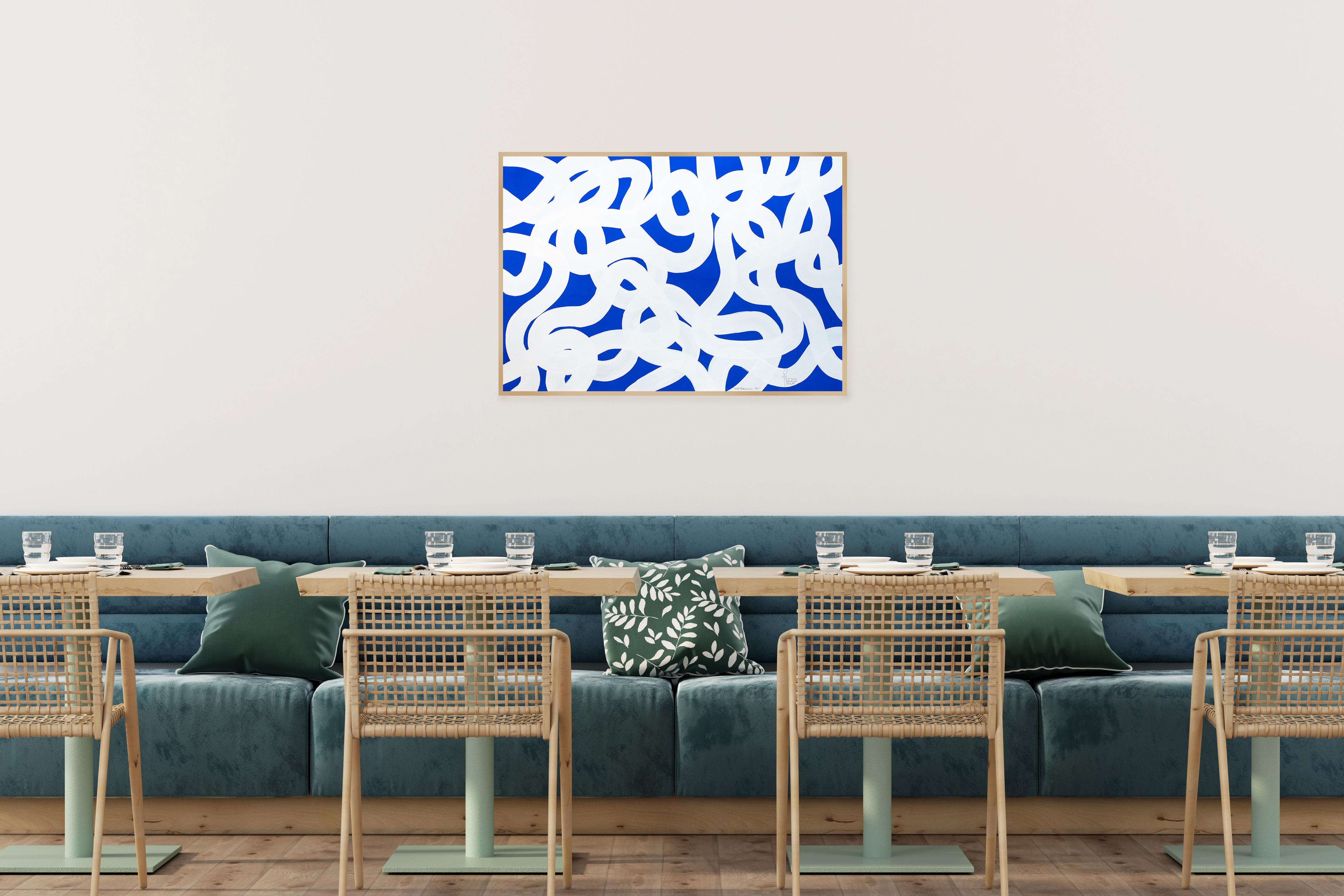 Mediterrani XV, Pittura astratta nautica, Gesti dai toni blu, Acrilico, Carta - Animal Painting Grigio di Enric Servera