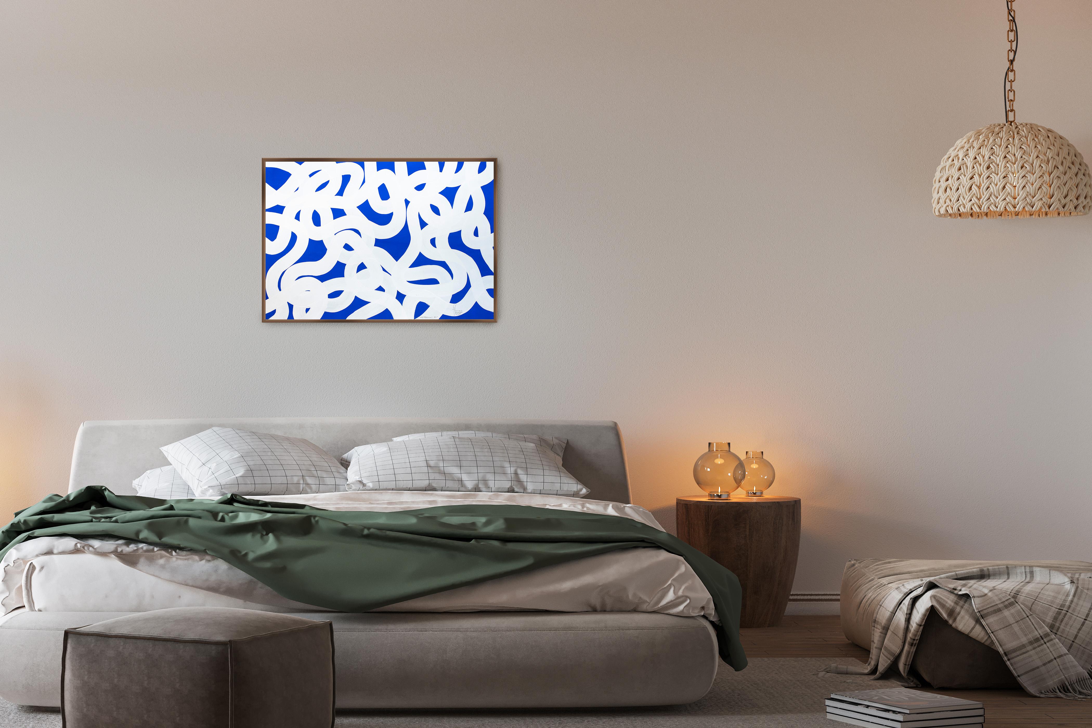 Mediterrani XV, Pittura astratta nautica, Gesti dai toni blu, Acrilico, Carta in vendita 1