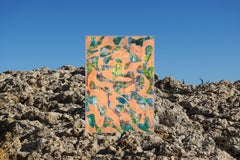 Mer mystérieuse, peinture abstraite de paysage marin en orange, motifs de bancs de poissons