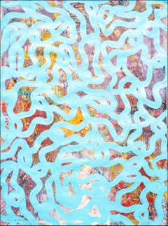 In cima all'onda, disegno di pesce turchese, paesaggio marino con sfondo sottile