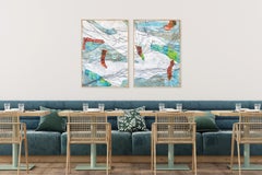 Oniric Seascape, Soft Tonrd, Large Coastal Diptych, Mixed Media on Paper