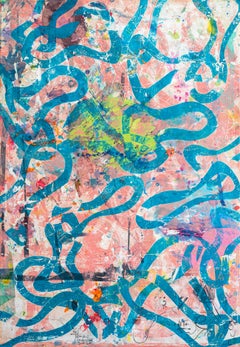 Mar Rosa, Monocopia Técnica Mixta sobre Papel, Pintura Abstracta Patrones de Peces